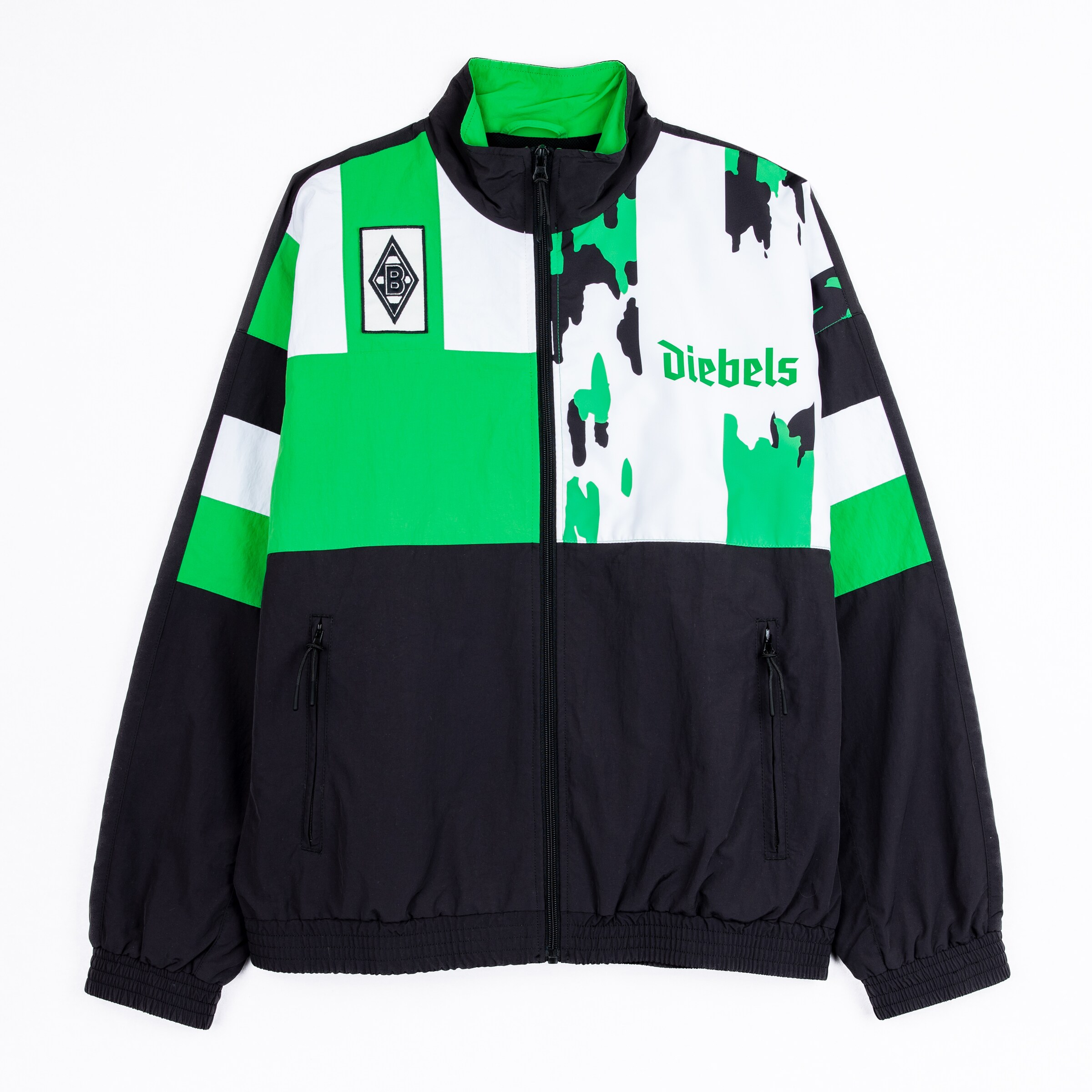 Black jacket with green and white graphics featuring Borussia Mönchengladbach logo.