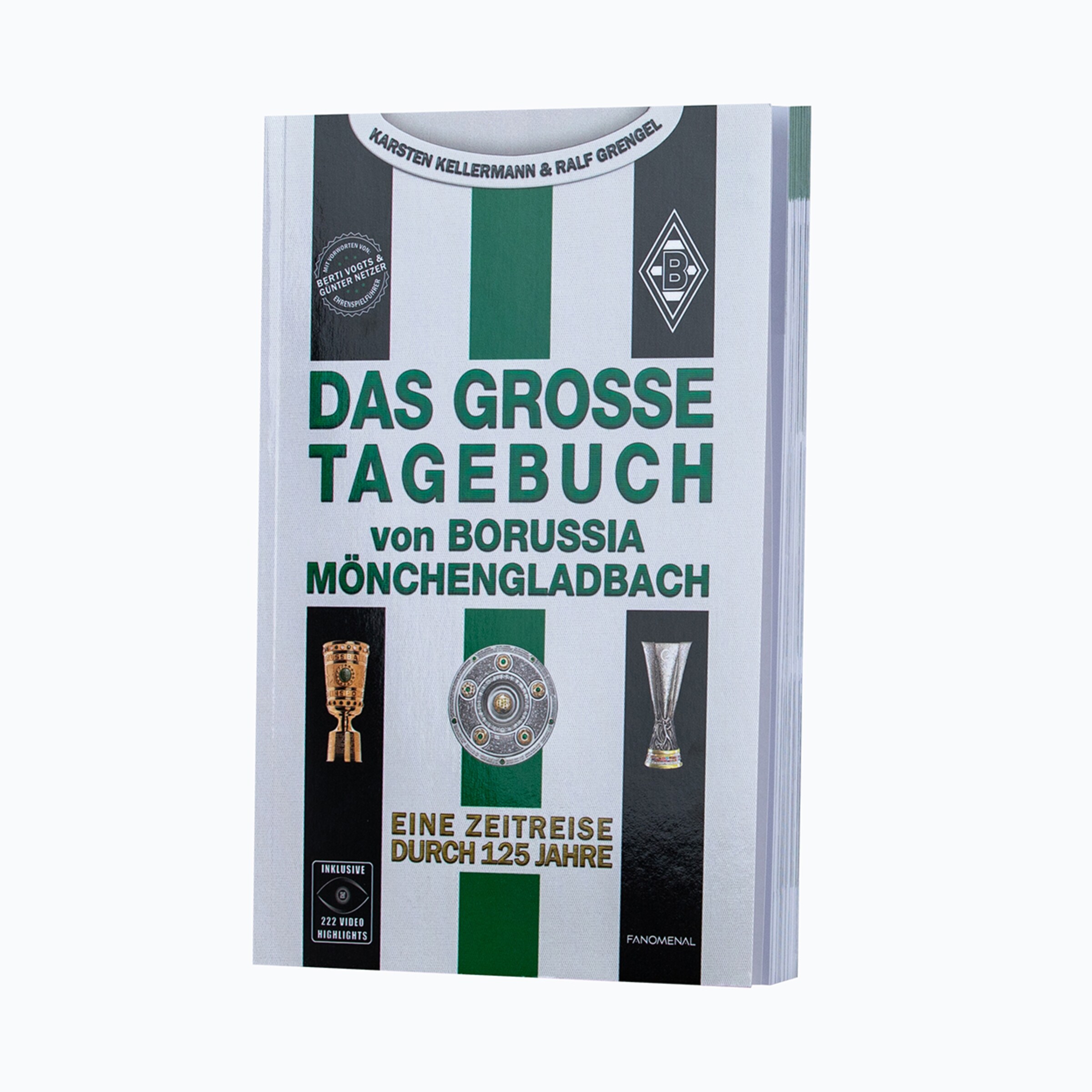 Buchcover: Das große Tagebuch von Borussia Mönchengladbach (Kellermann & Grengel). 125 Jahre Historie mit Trophäen & 222 Video-Highlights.