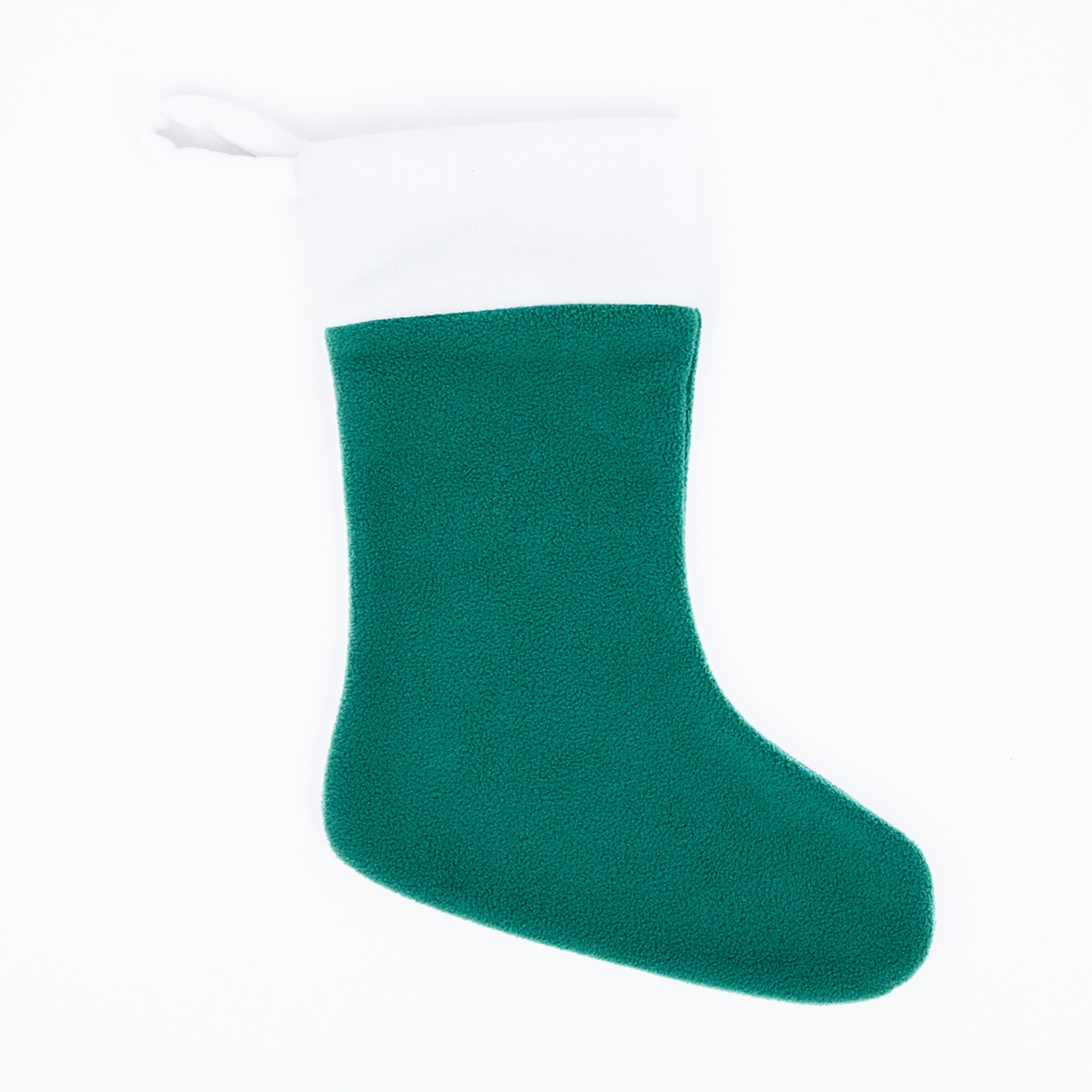 Green Christmas stocking with a white cuff