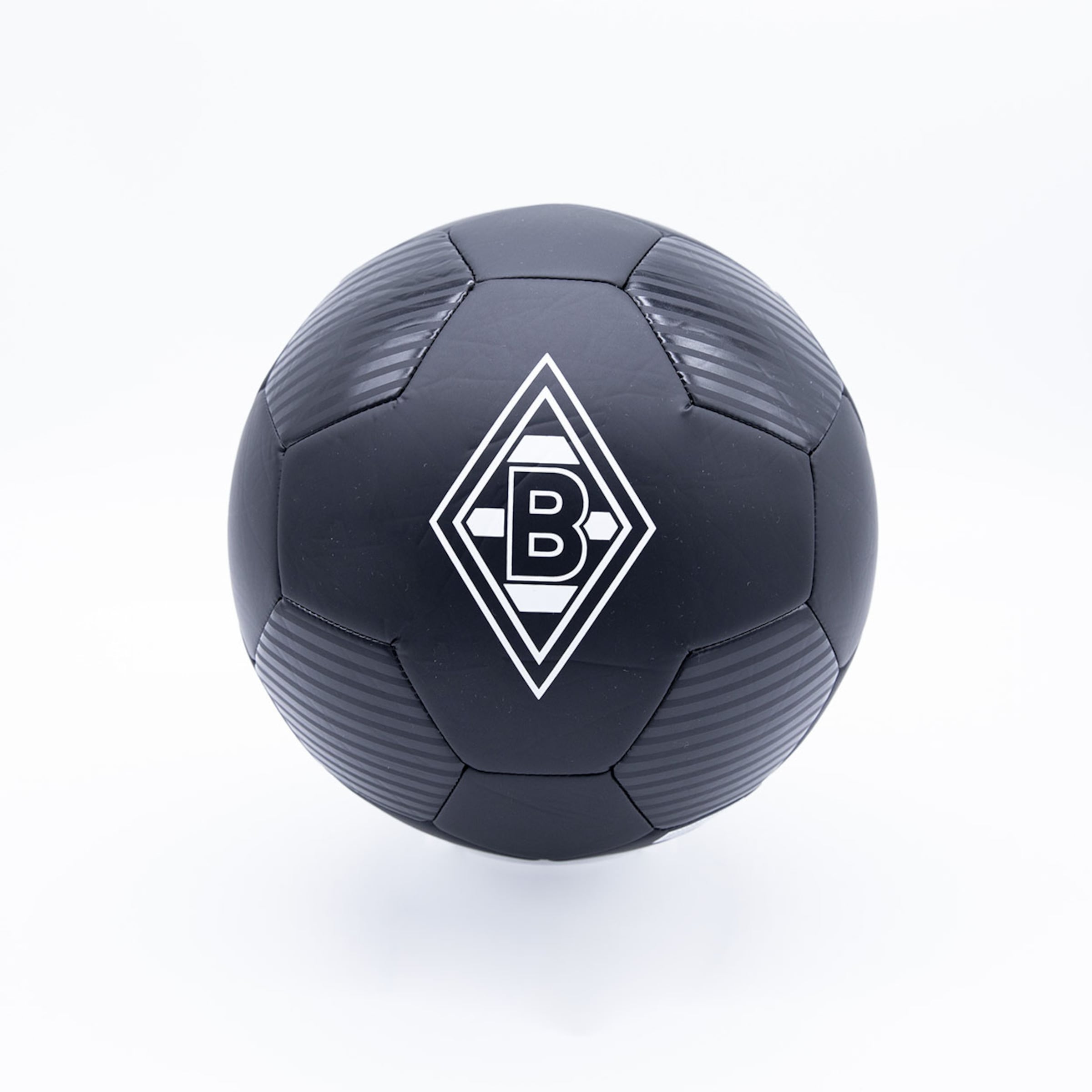 Black soccer ball with Borussia Mönchengladbach logo in the center.