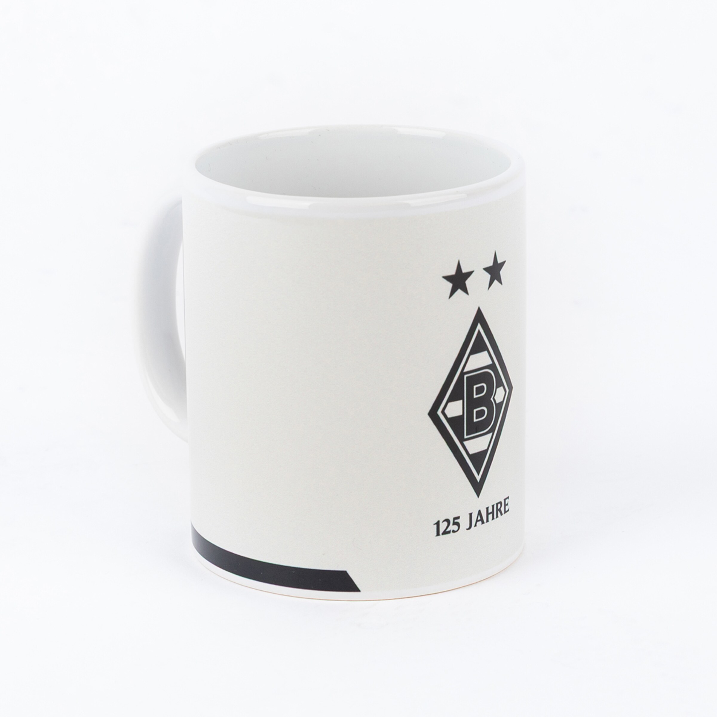 Weiße Tasse mit Borussia Mönchengladbach-Logo und dem Schriftzug 125 Jahre.