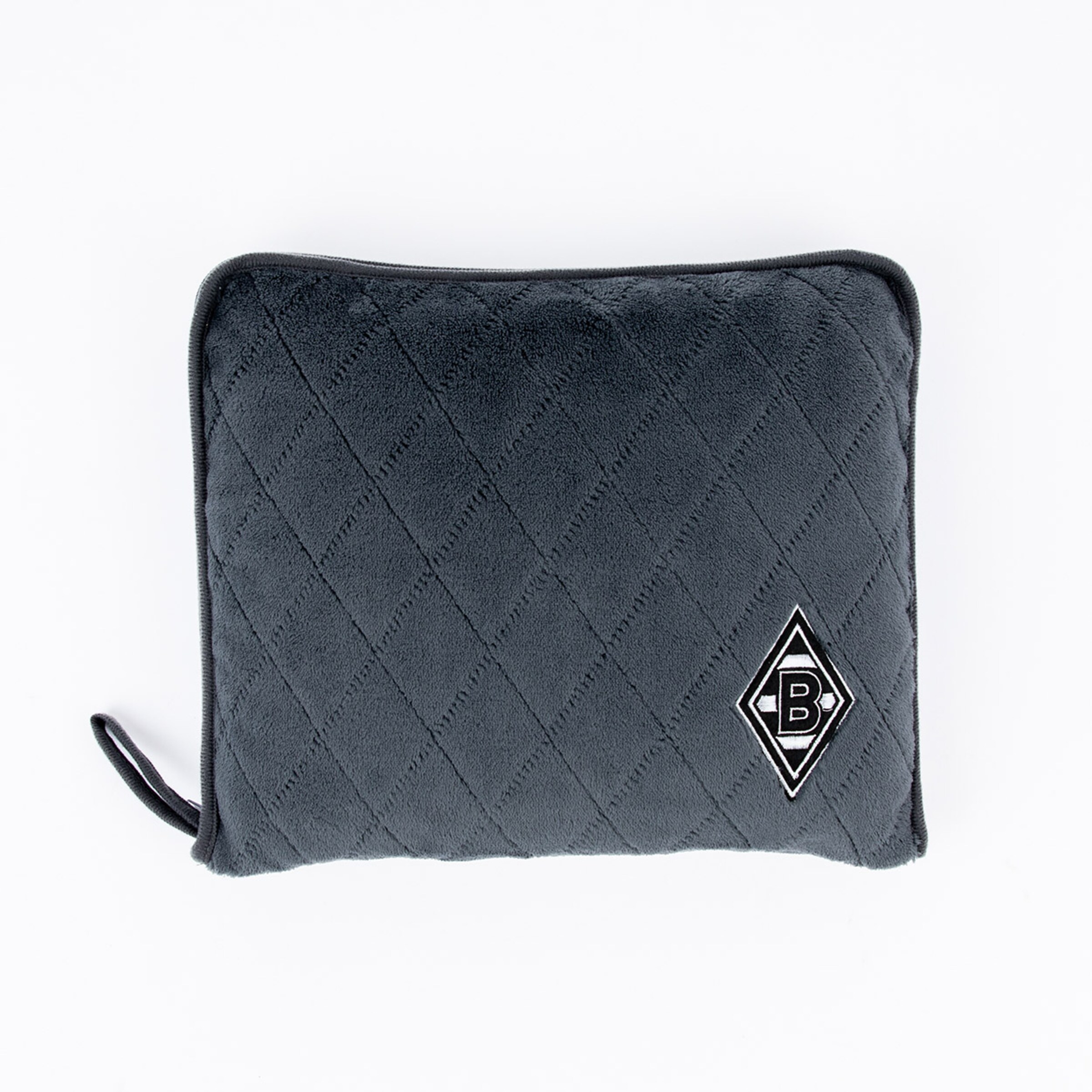 Schwarze geometrisch gepolsterte Tasche mit Borussia Mönchengladbach Logo.