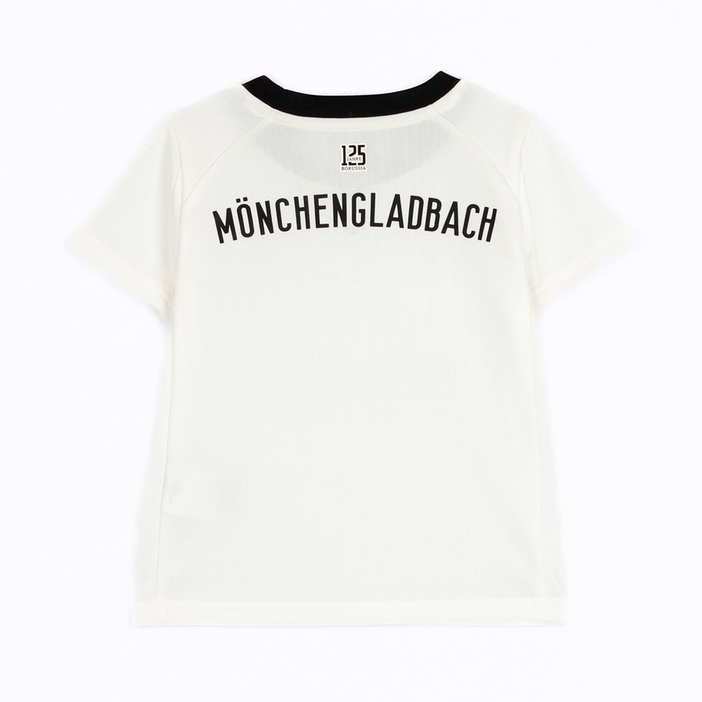 Rückansicht eines weißen T-Shirts mit dem Schriftzug MÖNCHENGLADBACH.