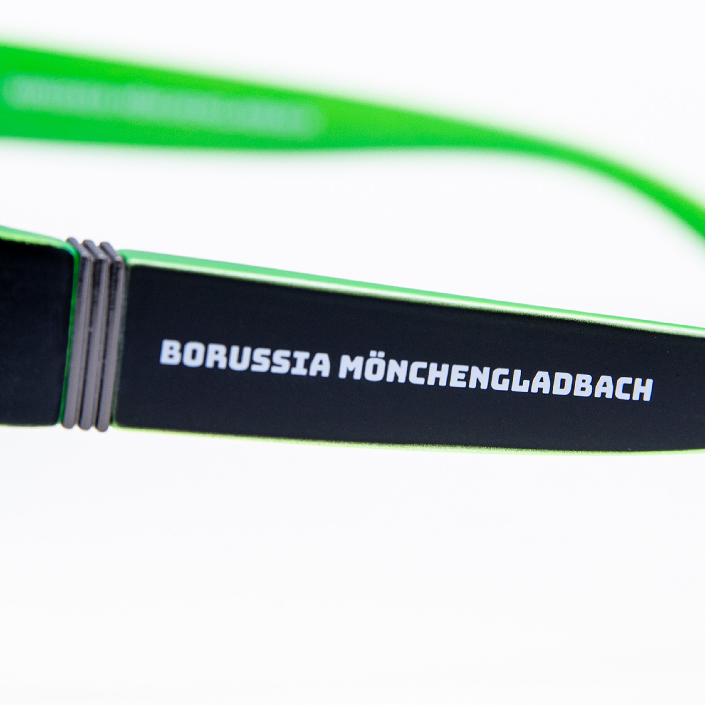 Black and green glasses with BORUSSIA MÖNCHENGLADBACH printed on the temple.