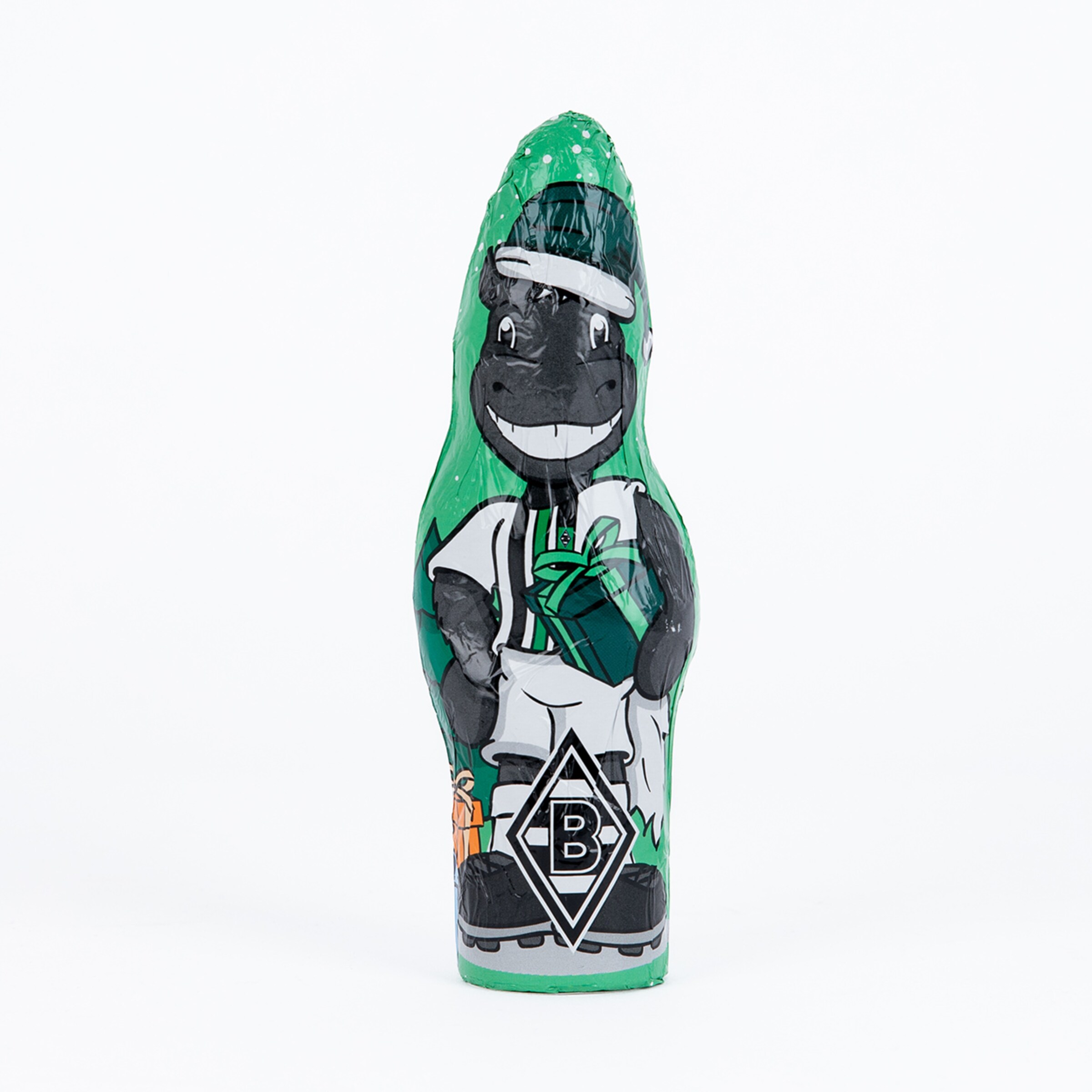 Jünter der maskottchen von Borussia Mönchengladbach in einem weihnachtlichen Design.