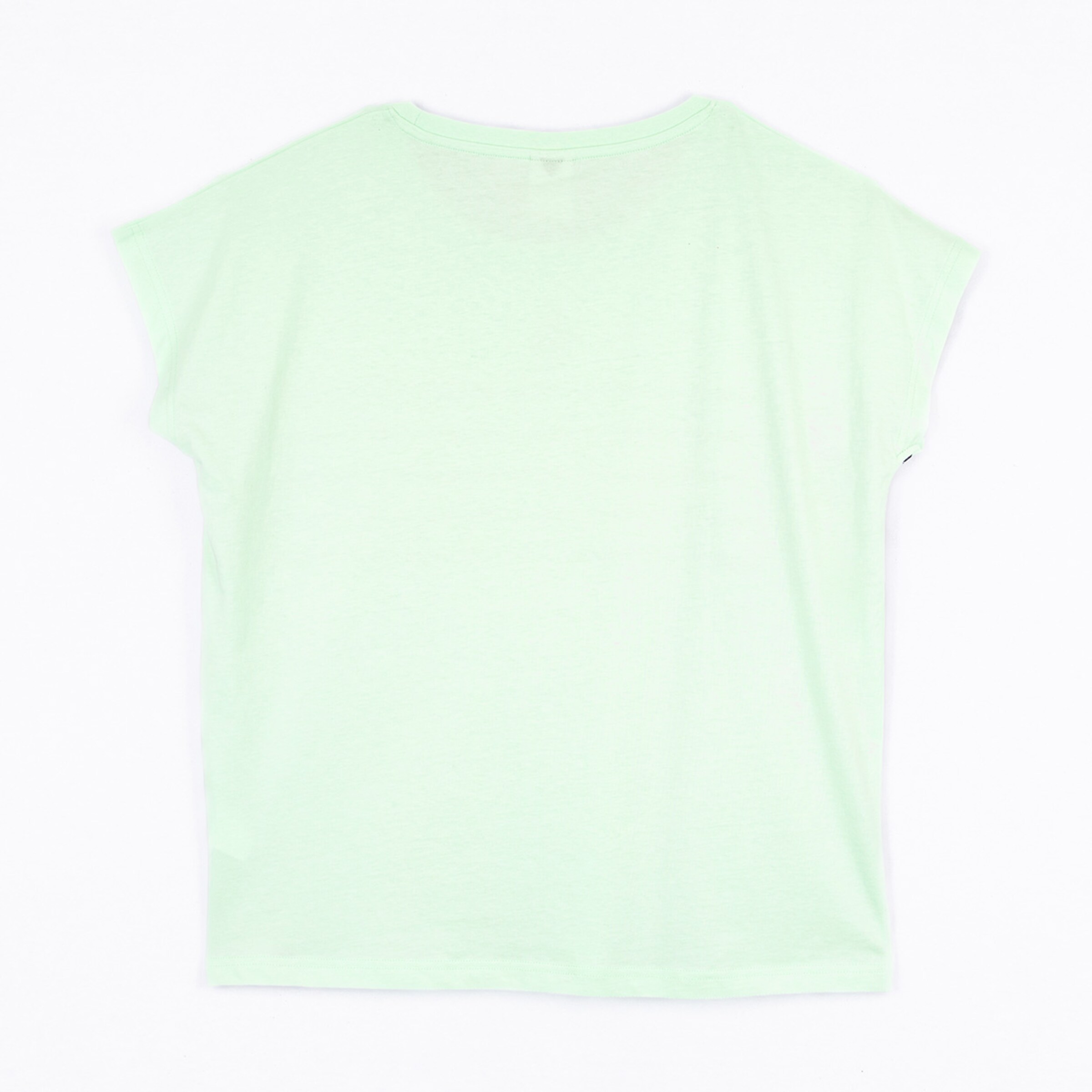 Mint green t-shirt with short sleeves and a loose back design.