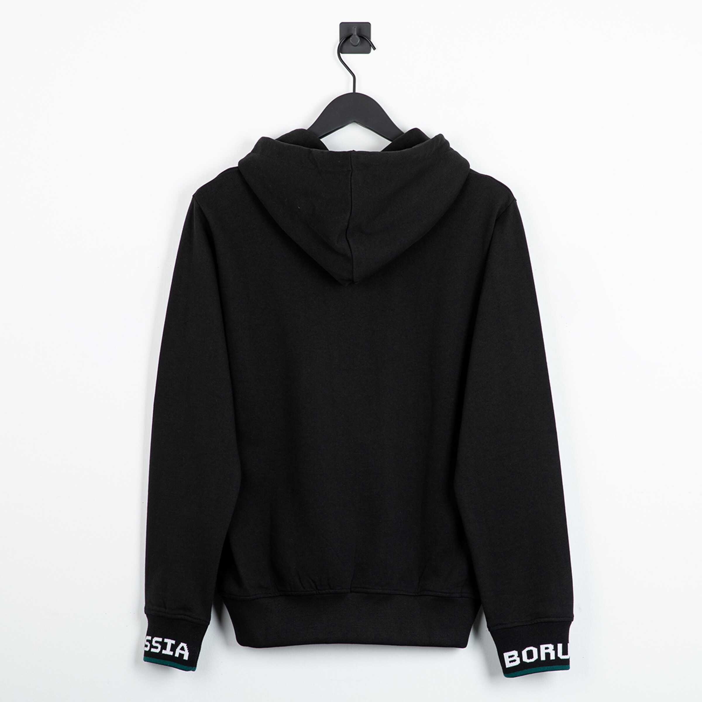 Black hooded sweatshirt with BORUSSIA text on the sleeves