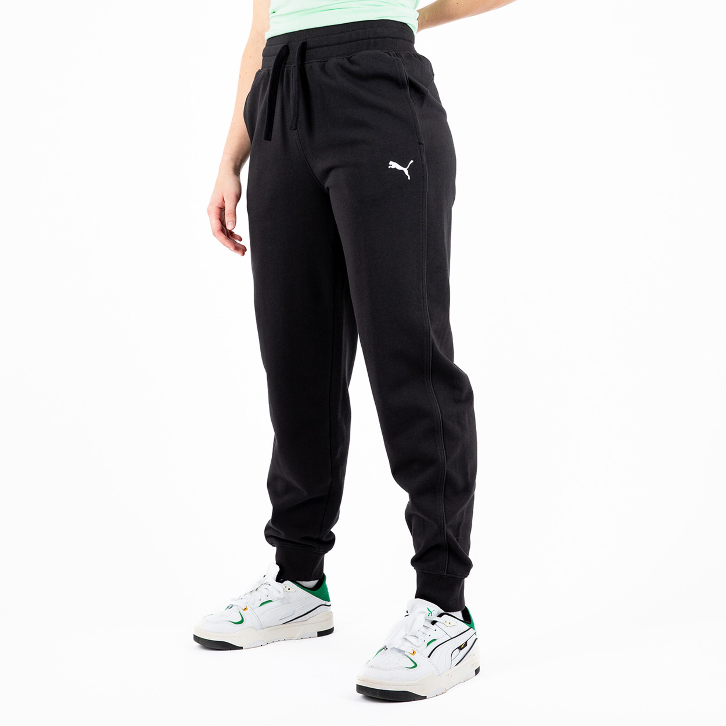 Damen-Sweatpants von Puma in Schwarz mit elastischem Bund und Seitentaschen.