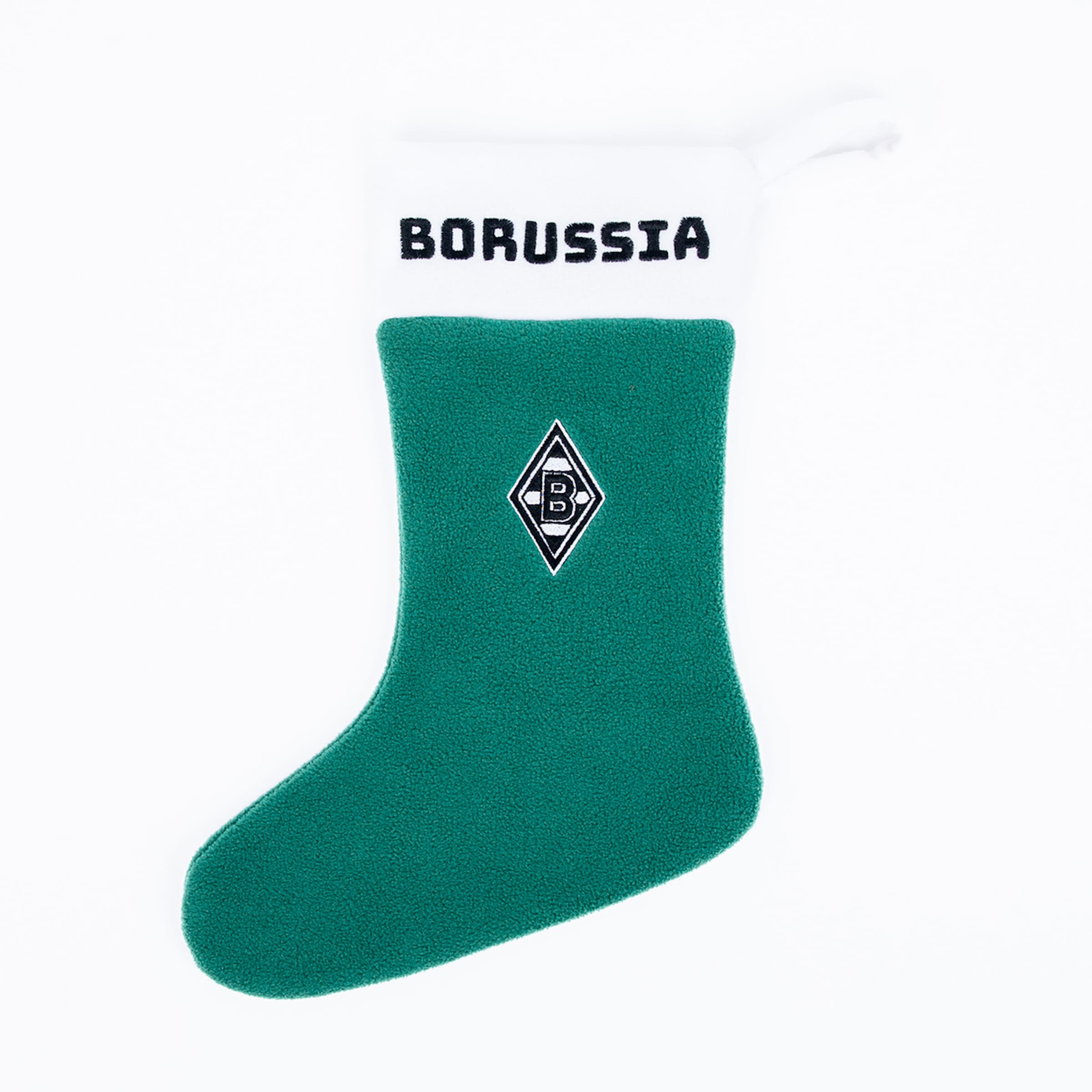 Green Borussia Mönchengladbach sock with white top and club logo.