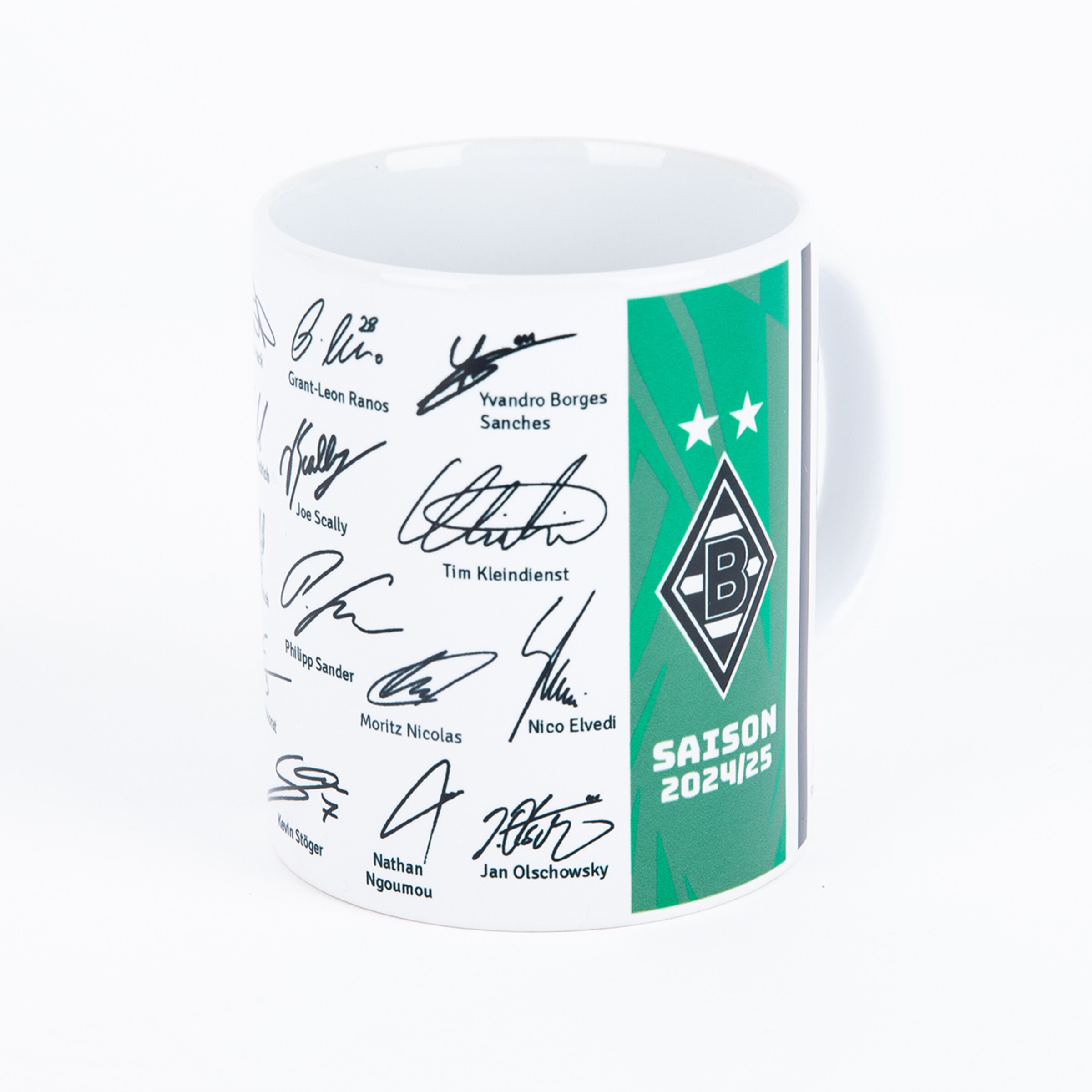 Tasse mit den Unterschriften der Borussia Mönchengladbach Spieler für die Saison 2024/25.