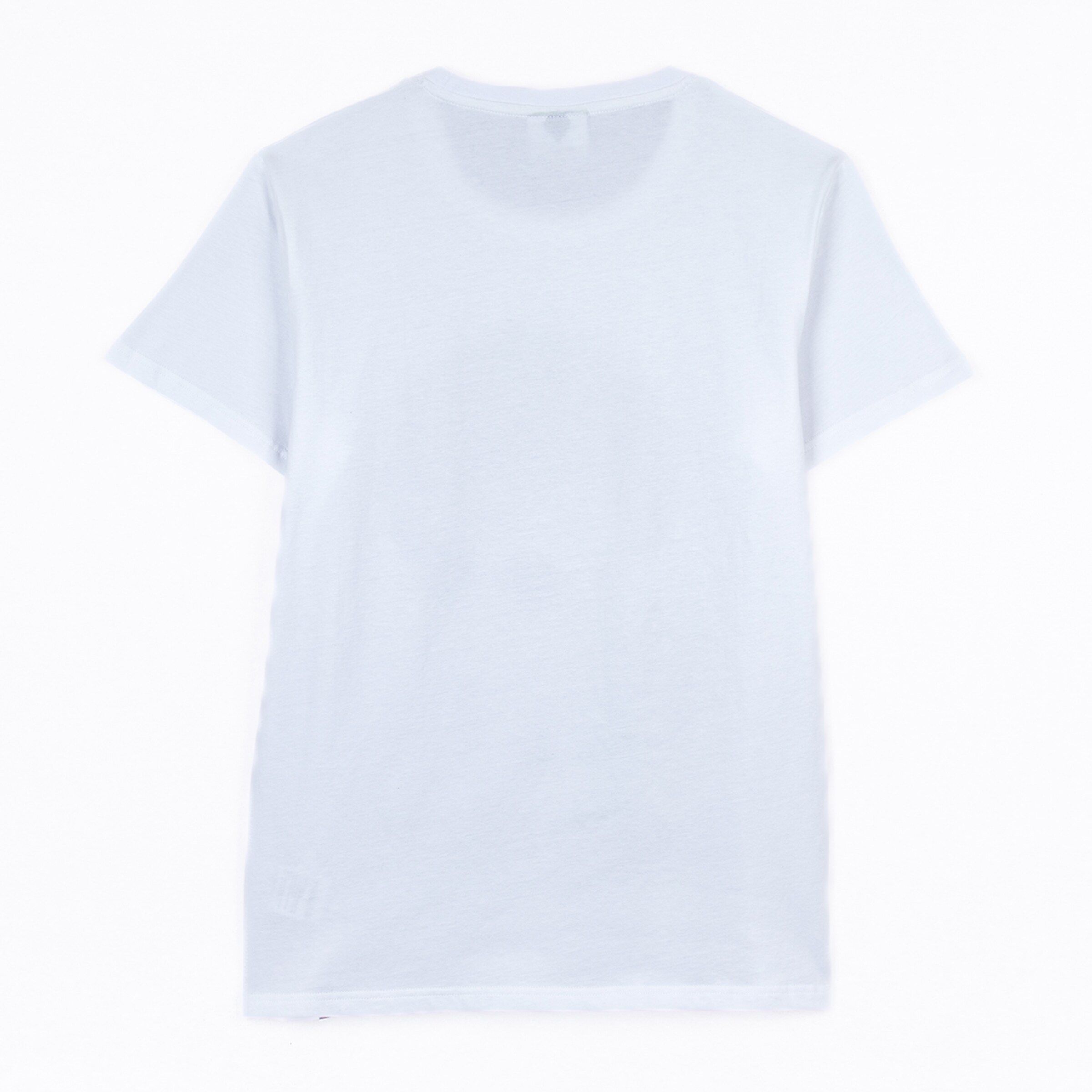 Helles schlichtes T-Shirt ohne Aufdruck von hinten aufgenommen.