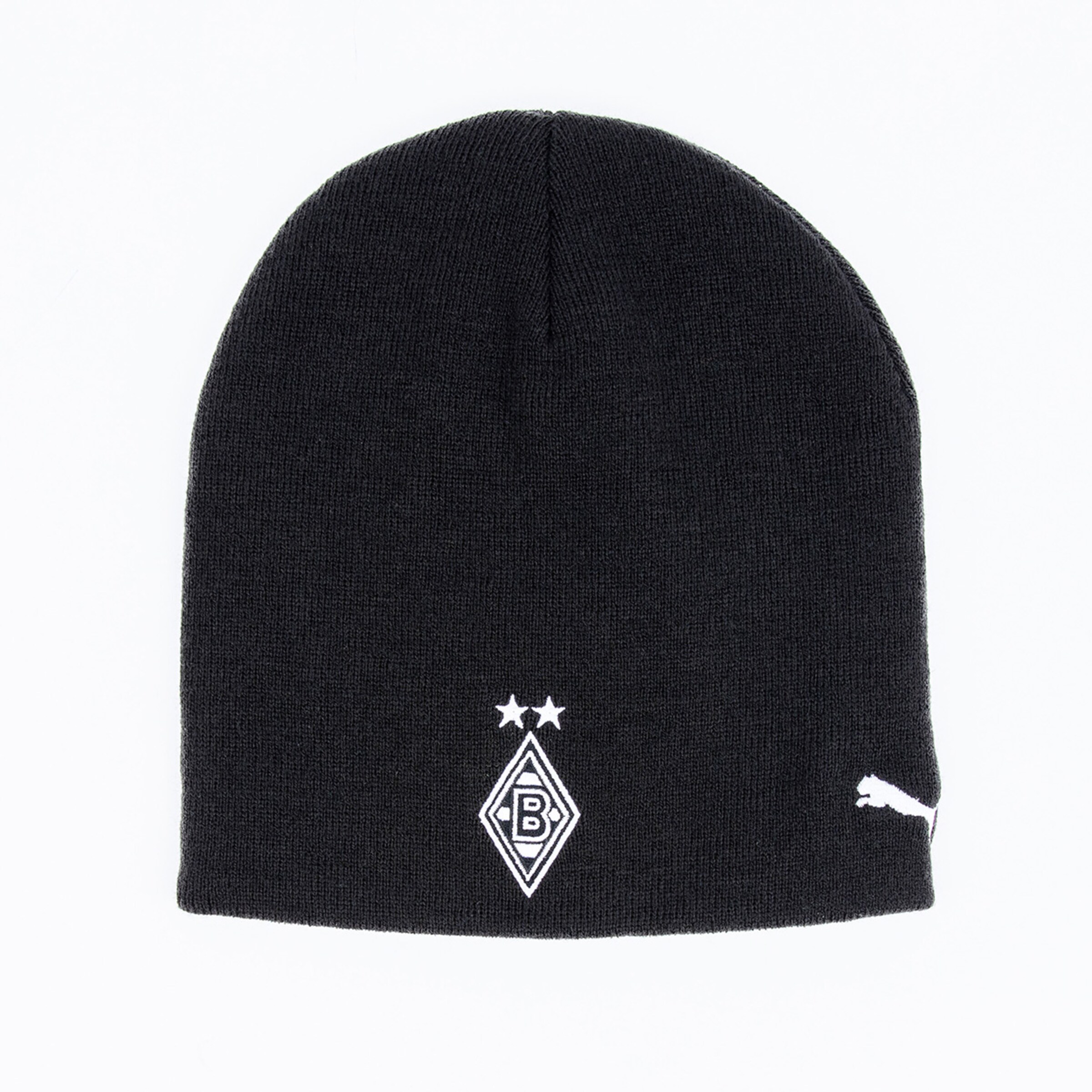 Schwarze Mütze mit Borussia Mönchengladbach Logo und Puma-Logo.