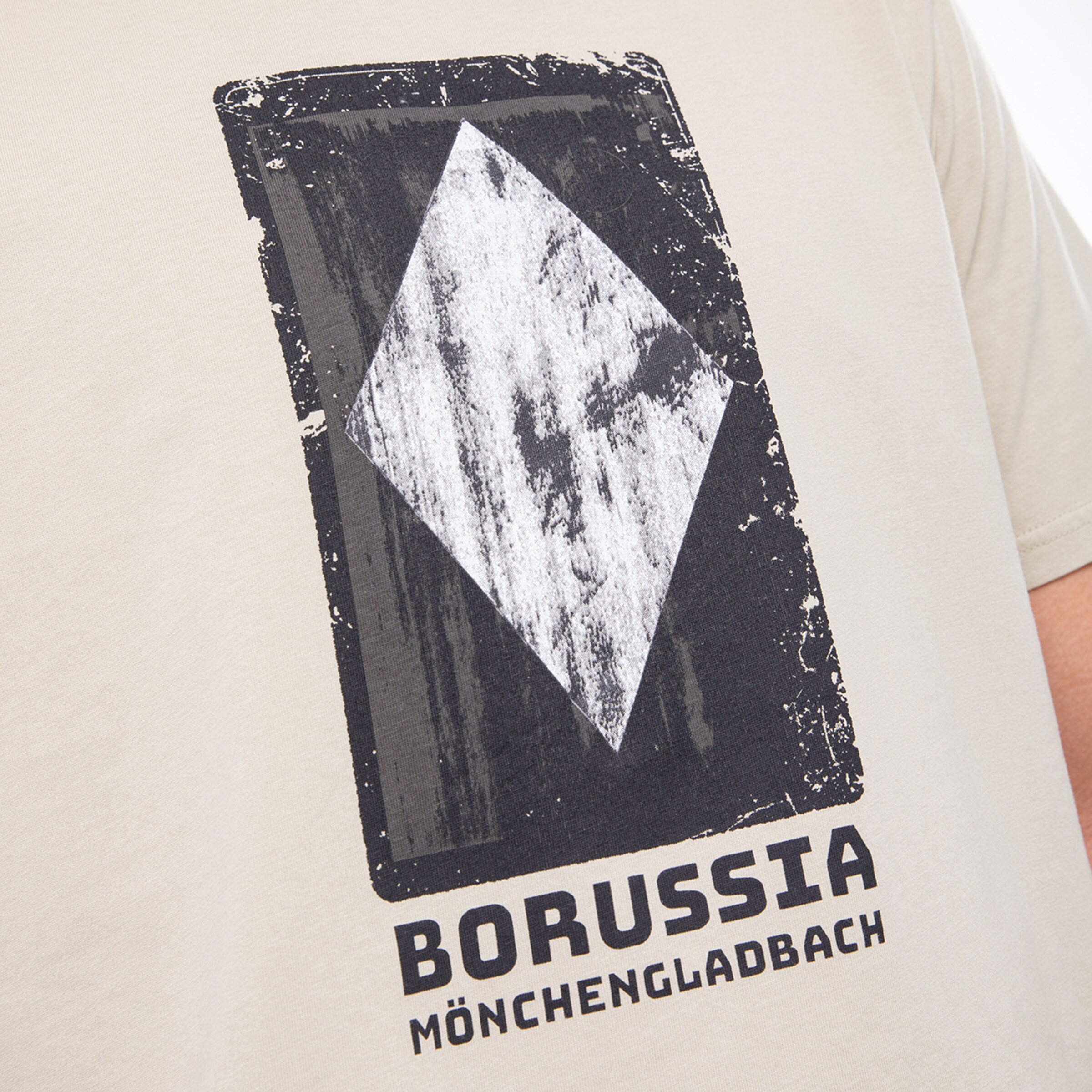 Grafik mit einem rhombusförmigen Design und dem Text BORUSSIA MÖNCHENGLADBACH darunter.