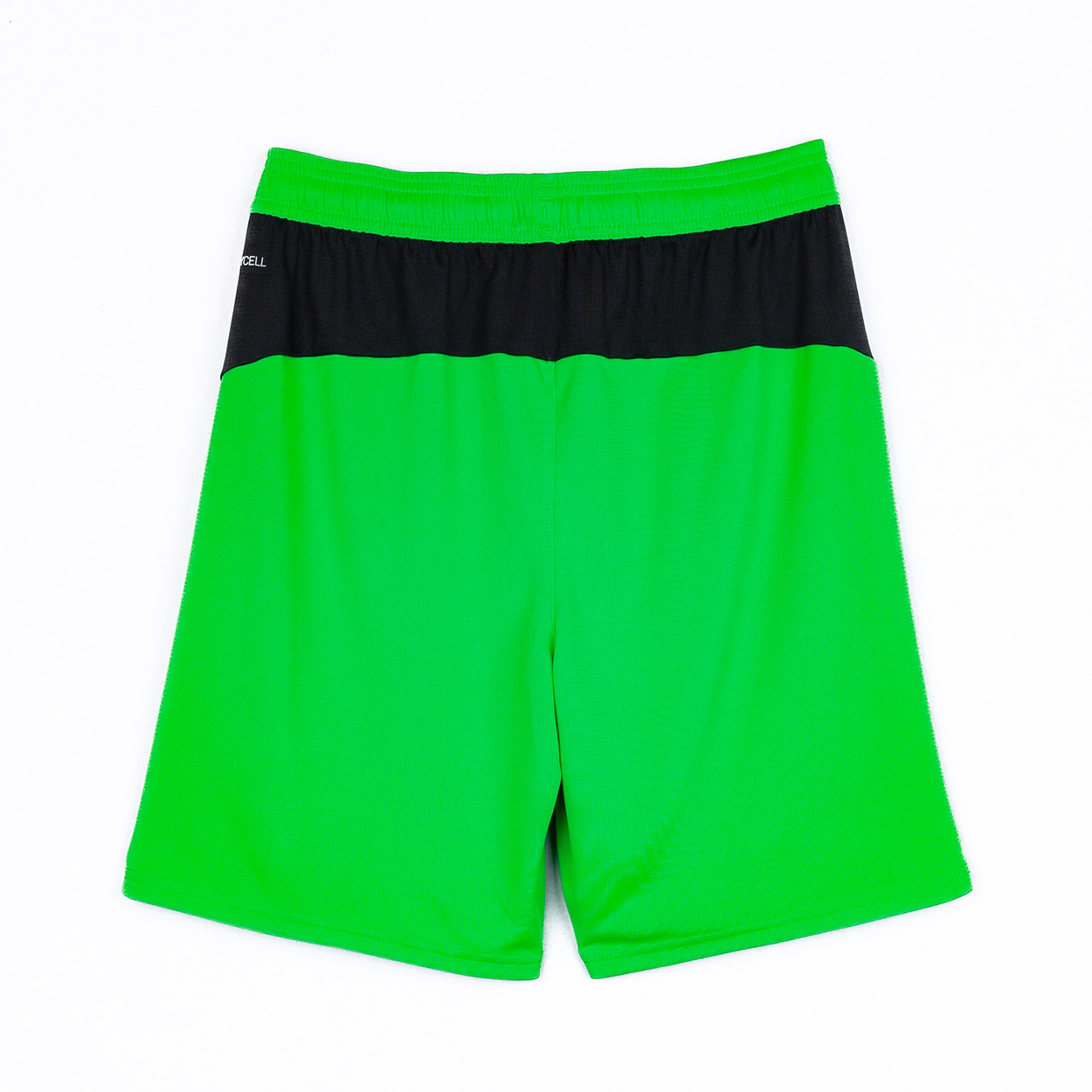 Green sports shorts with black waistband
