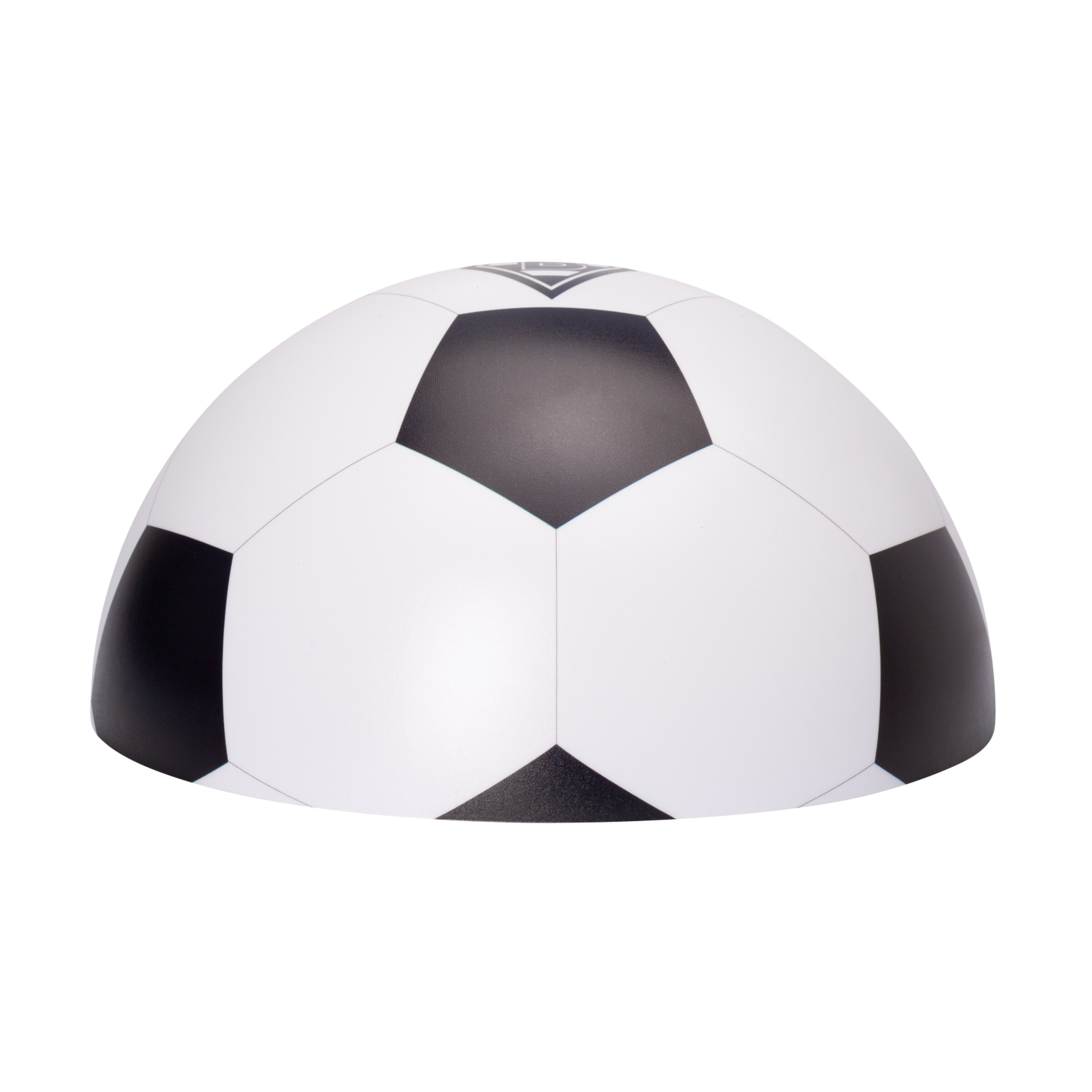 Schwarz-weißer Fußball voller Sechsecke in seitlicher Ansicht.