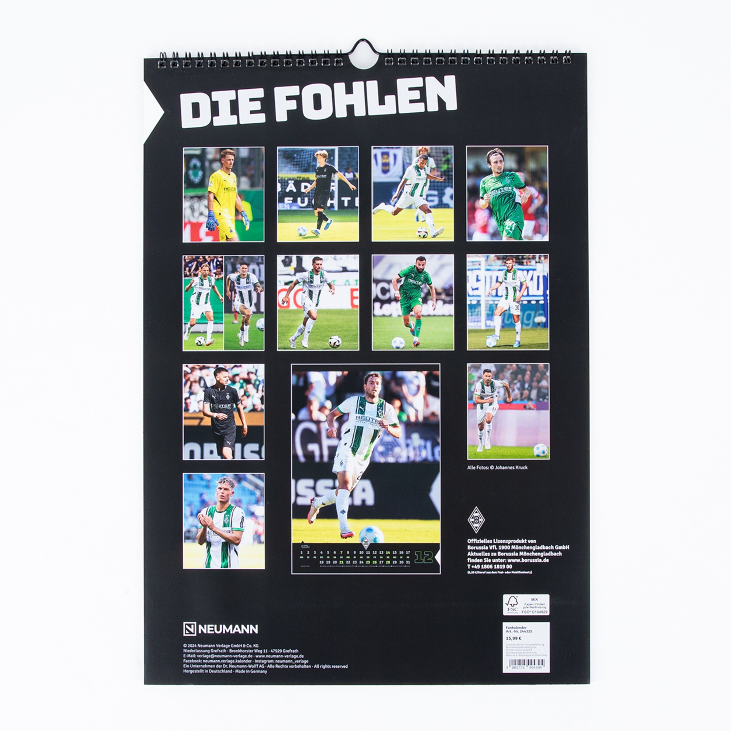 Kalender mit Bildern von Borussia Mönchengladbach Spielern und dem Titel DIE FOHLEN.