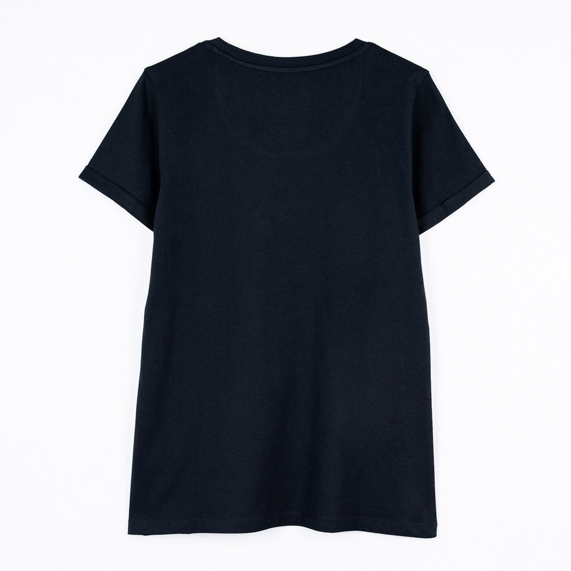 Black t-shirt viewed from the back simple design without print.