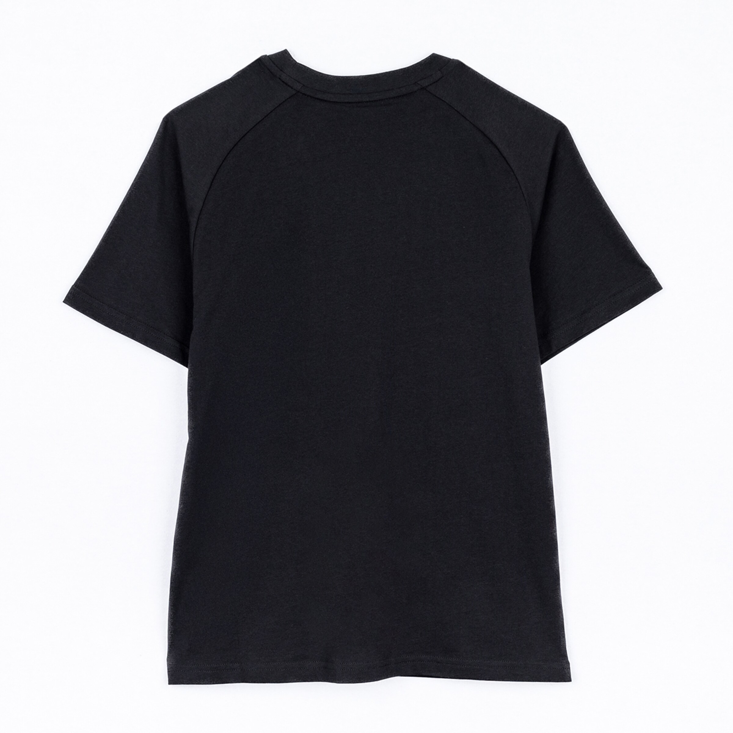 Schwarz t-Shirt Rückansicht Kurzarm einfacher Schnitt.