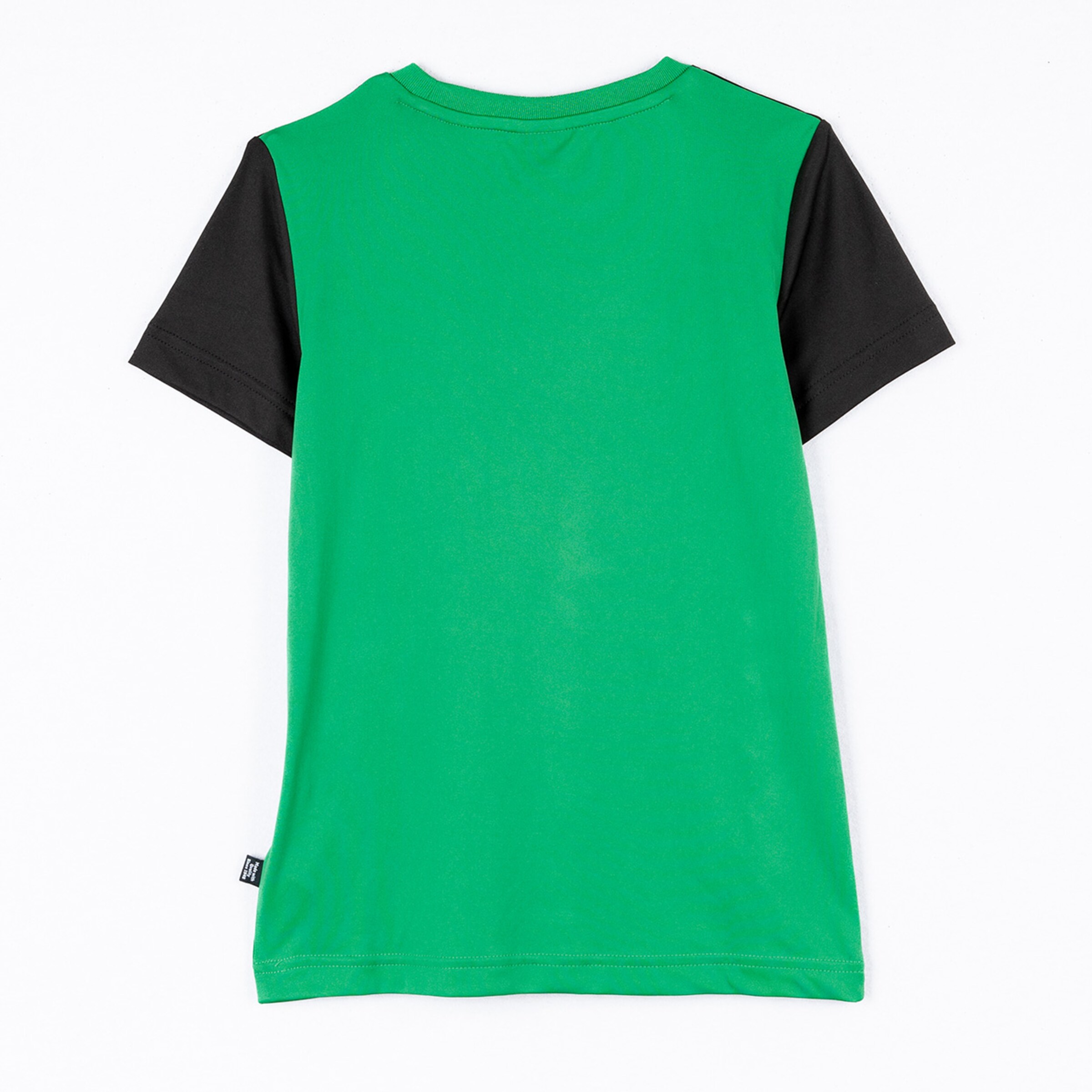 Grünes T-Shirt mit schwarzen Ärmeln Rückansicht