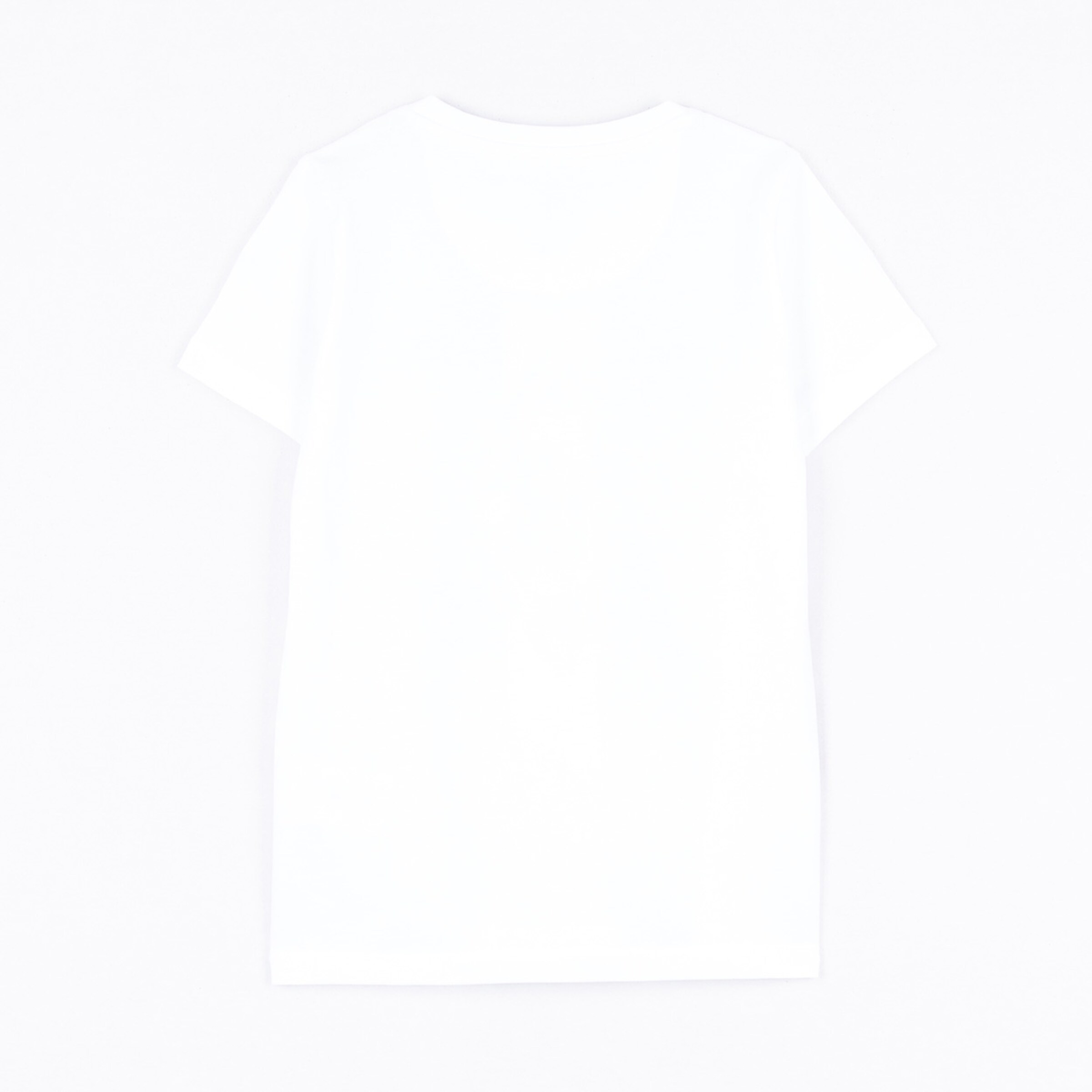 Rückansicht eines weißen T-Shirts ohne Aufdruck.