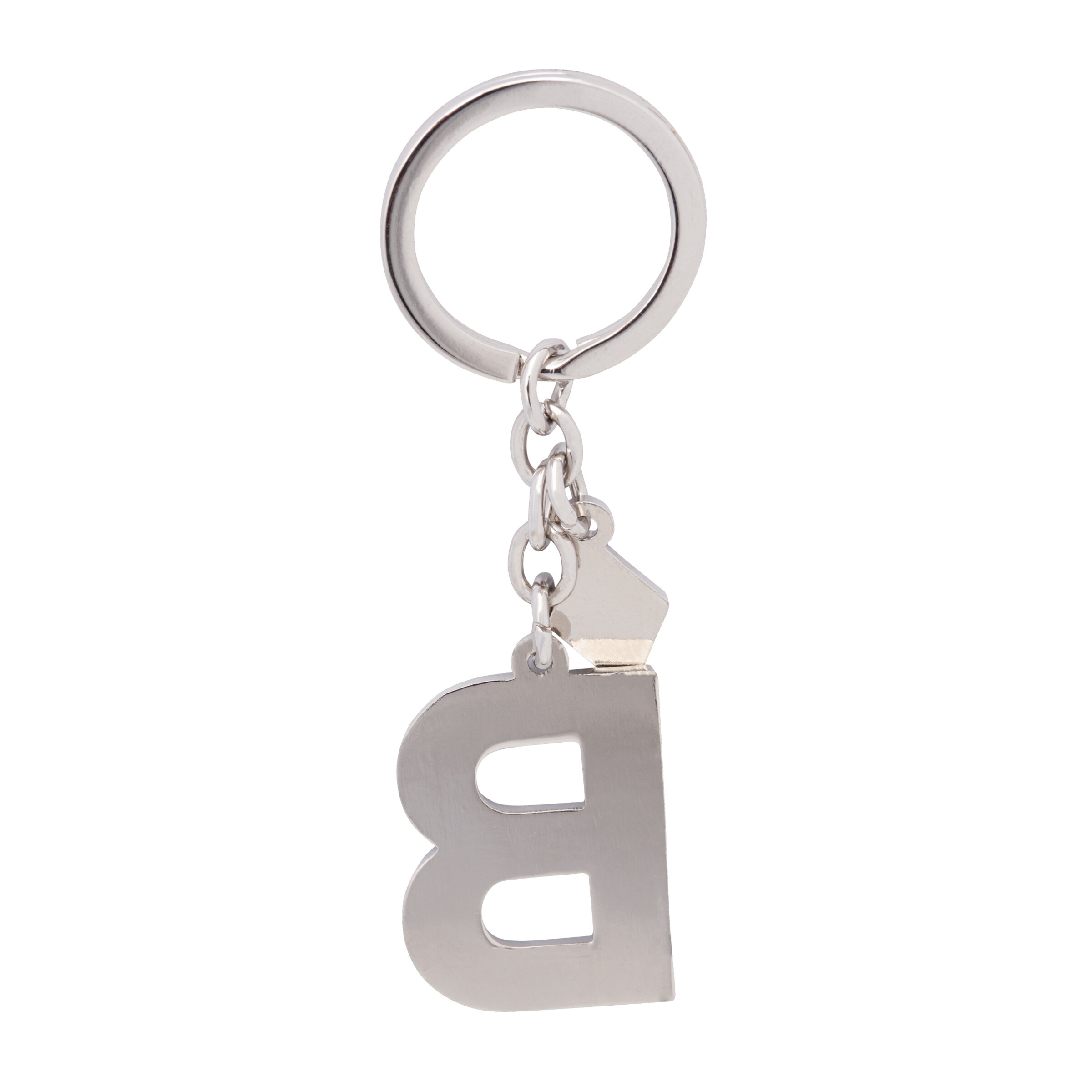 Schlüsselanhänger in Form eines silbernen Buchstabens B.