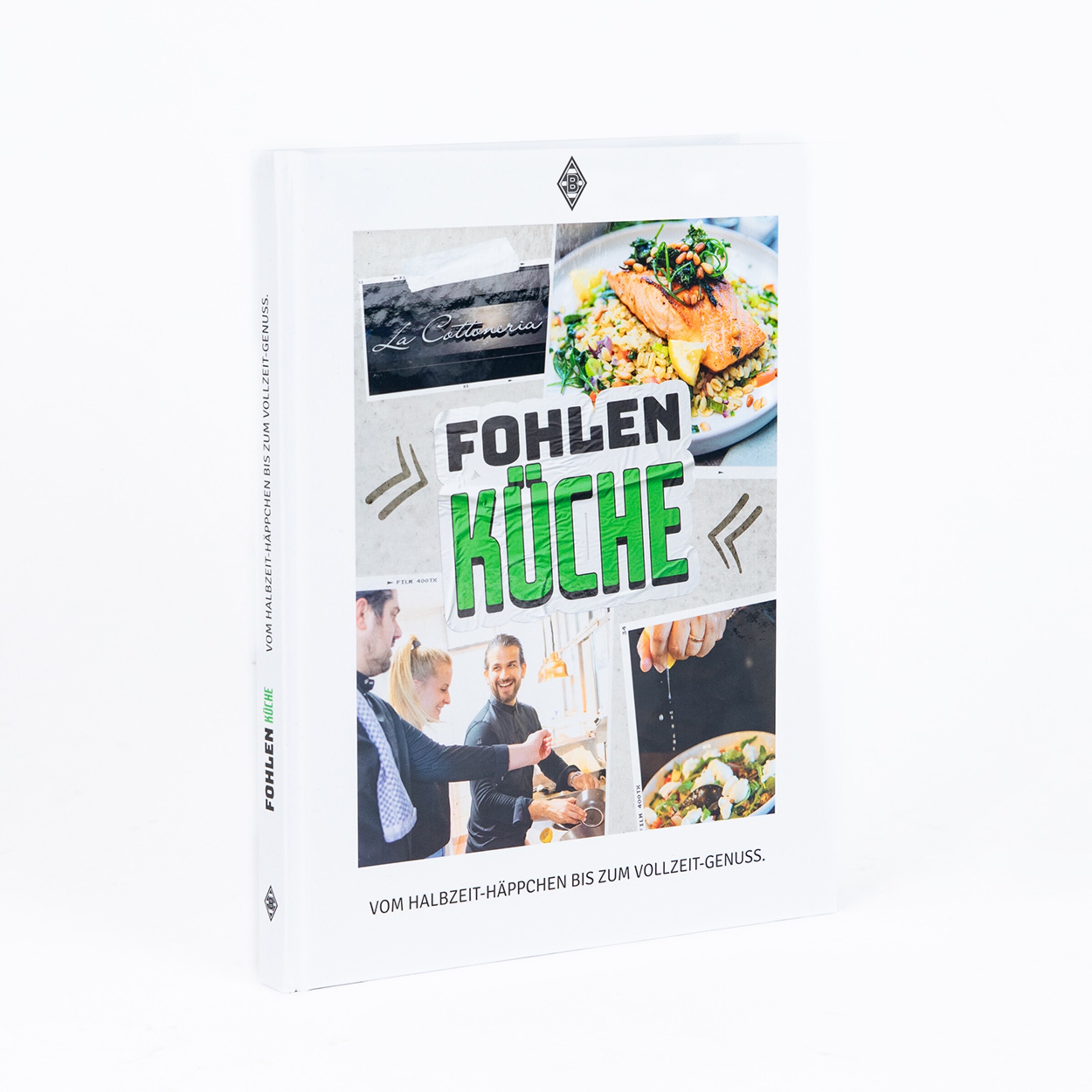 Cookbook Fohlen Küche featuring images of dishes and cooking scenes title in green font.