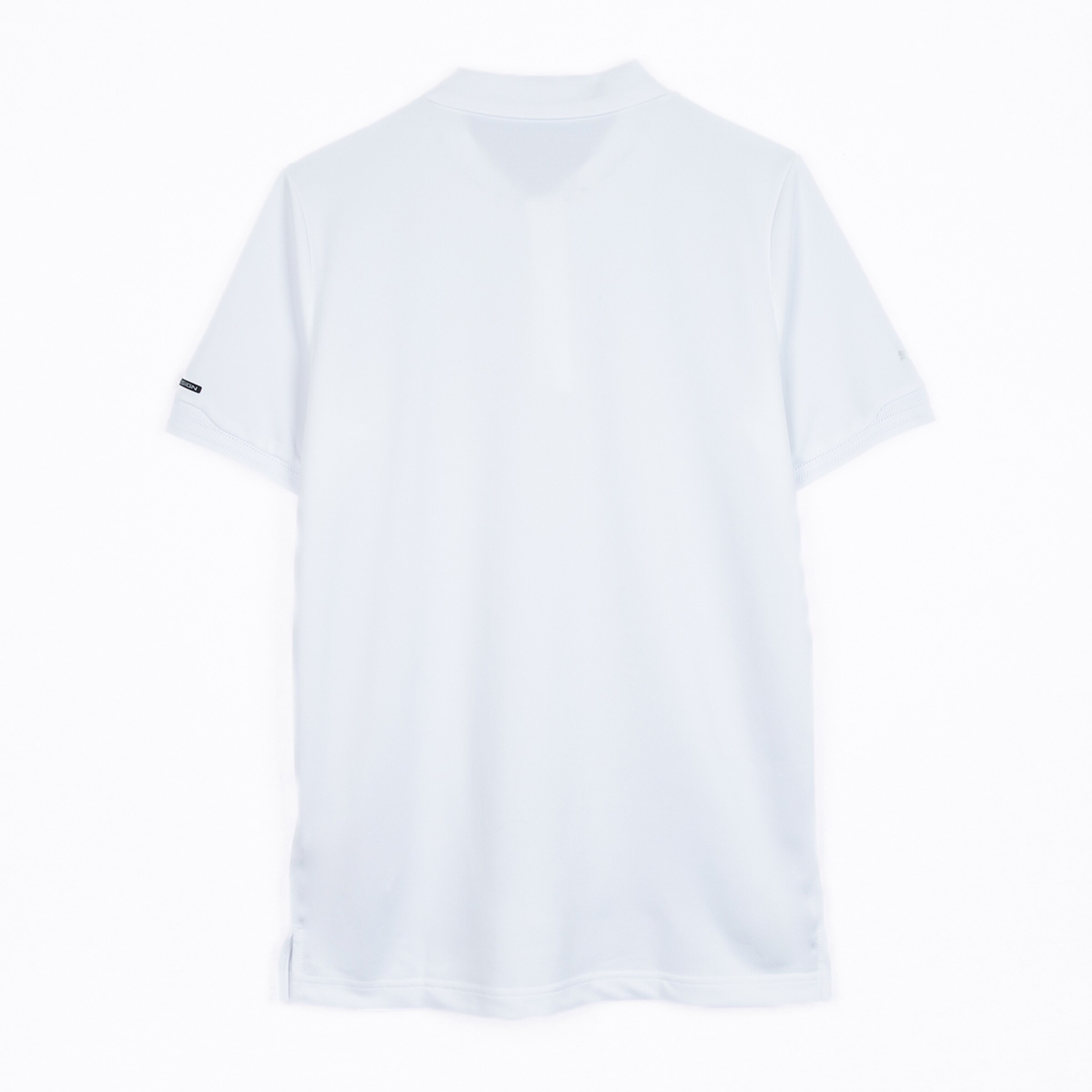 Back view of a white short-sleeve T-shirt.