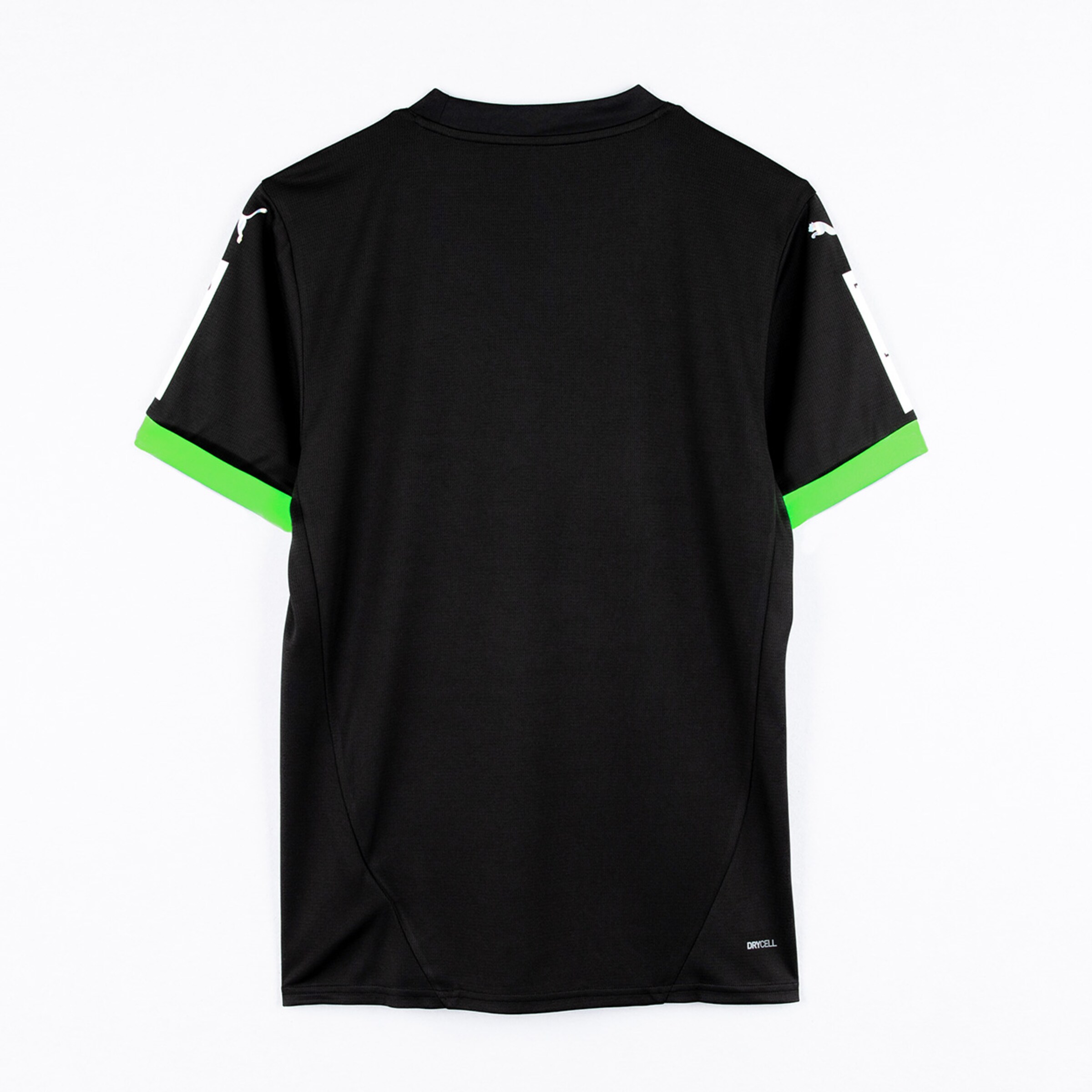 Back view of a black-green Borussia Mönchengladbach soccer jersey.