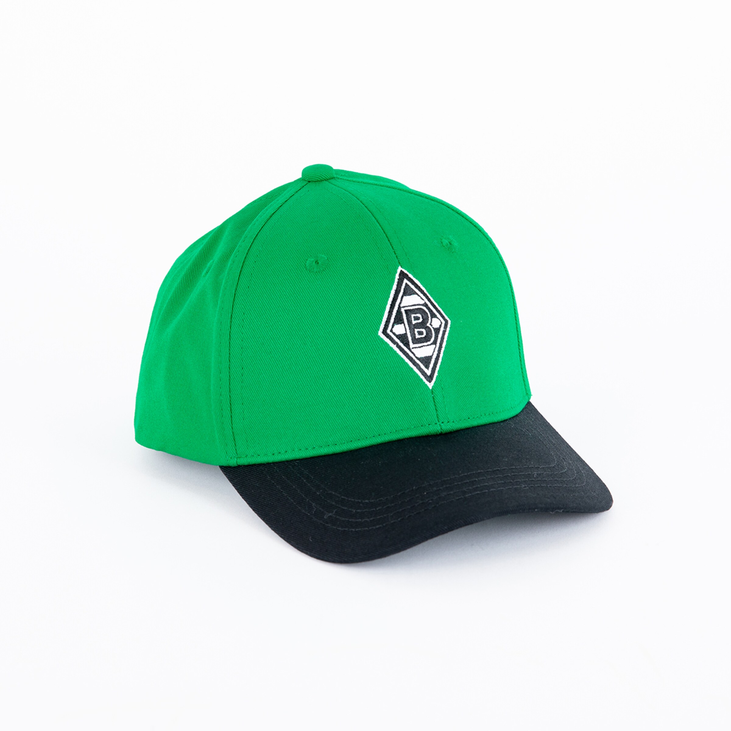 Grüne Borussia Mönchengladbach Kappe mit schwarzem Schirm und Logo.
