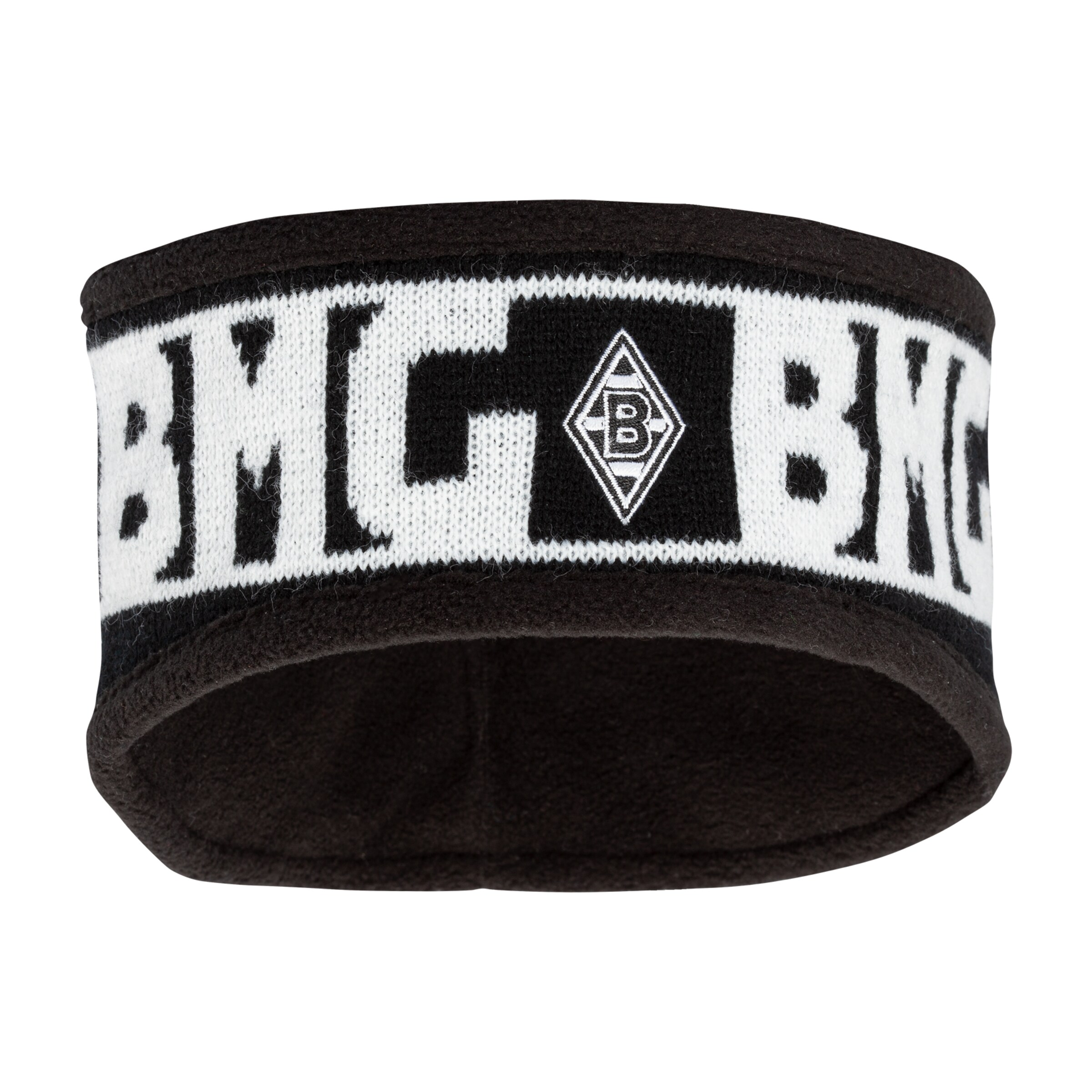 Schwarzes Stirnband mit dem Schriftzug BMG und dem Borussia Mönchengladbach Logo.