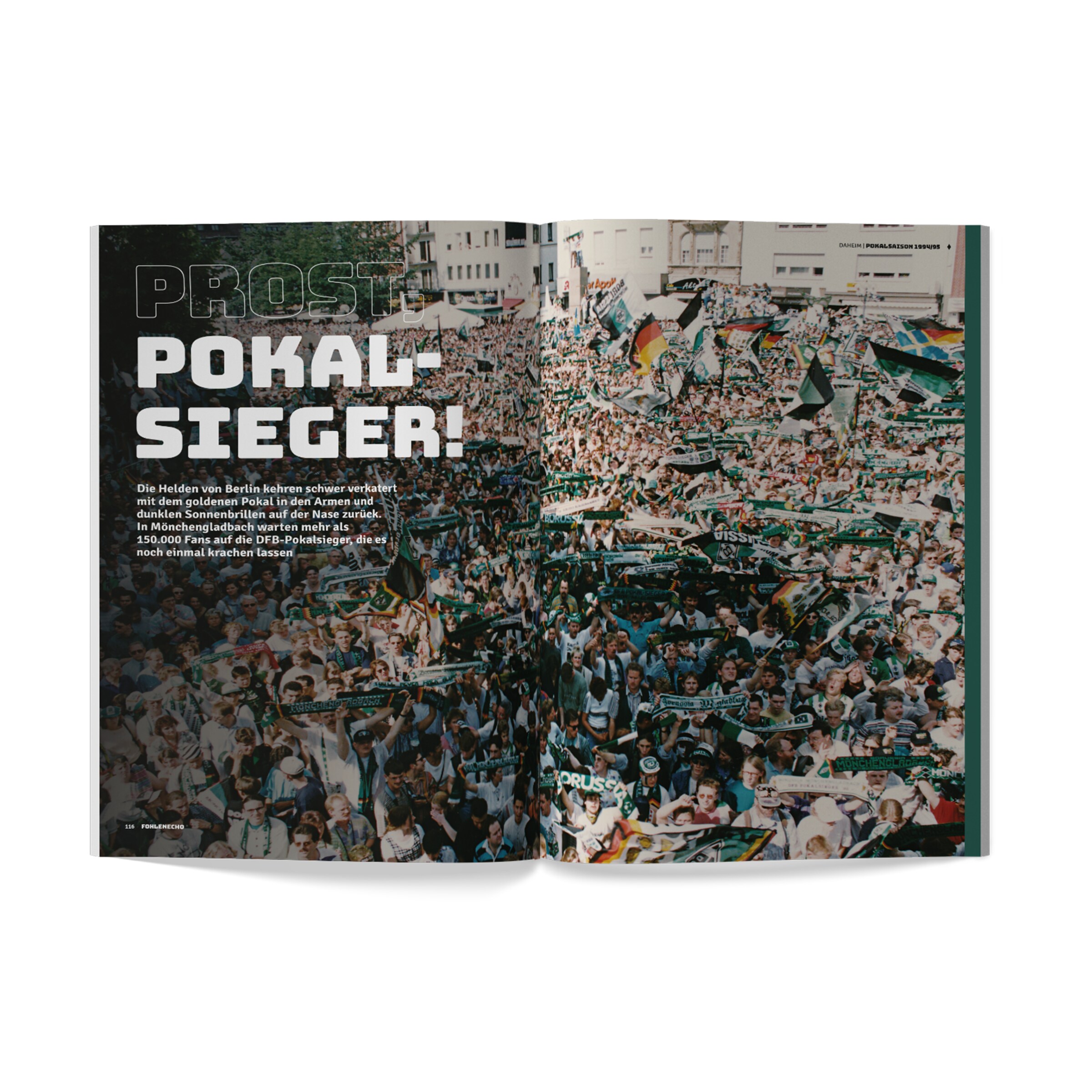 Large crowd celebrating the cup victory with flags and scarves.