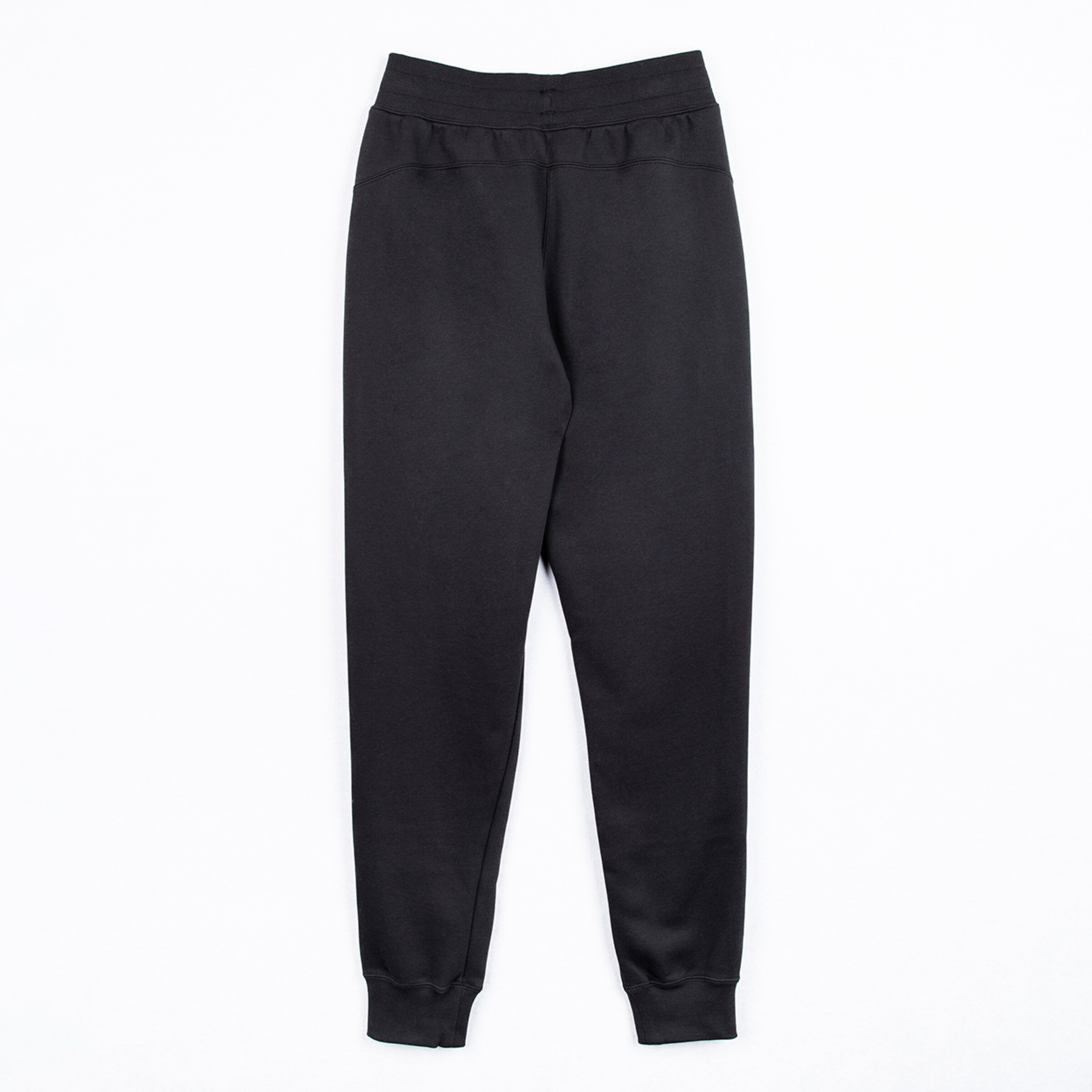 Black jogging pants with elastic waistband and cuffs.