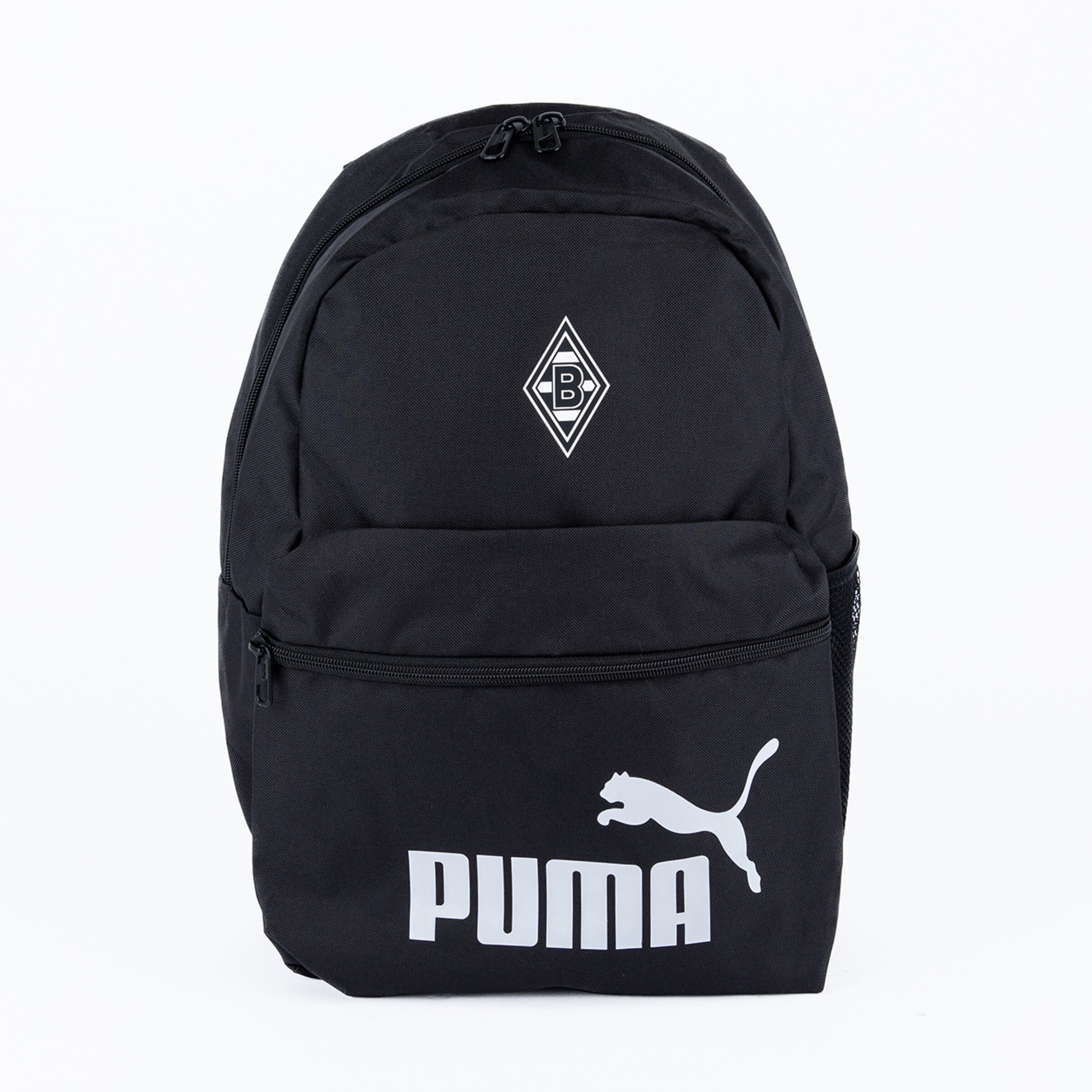 Schwarzer Rucksack von Puma mit Borussia Mönchengladbach-Logo.