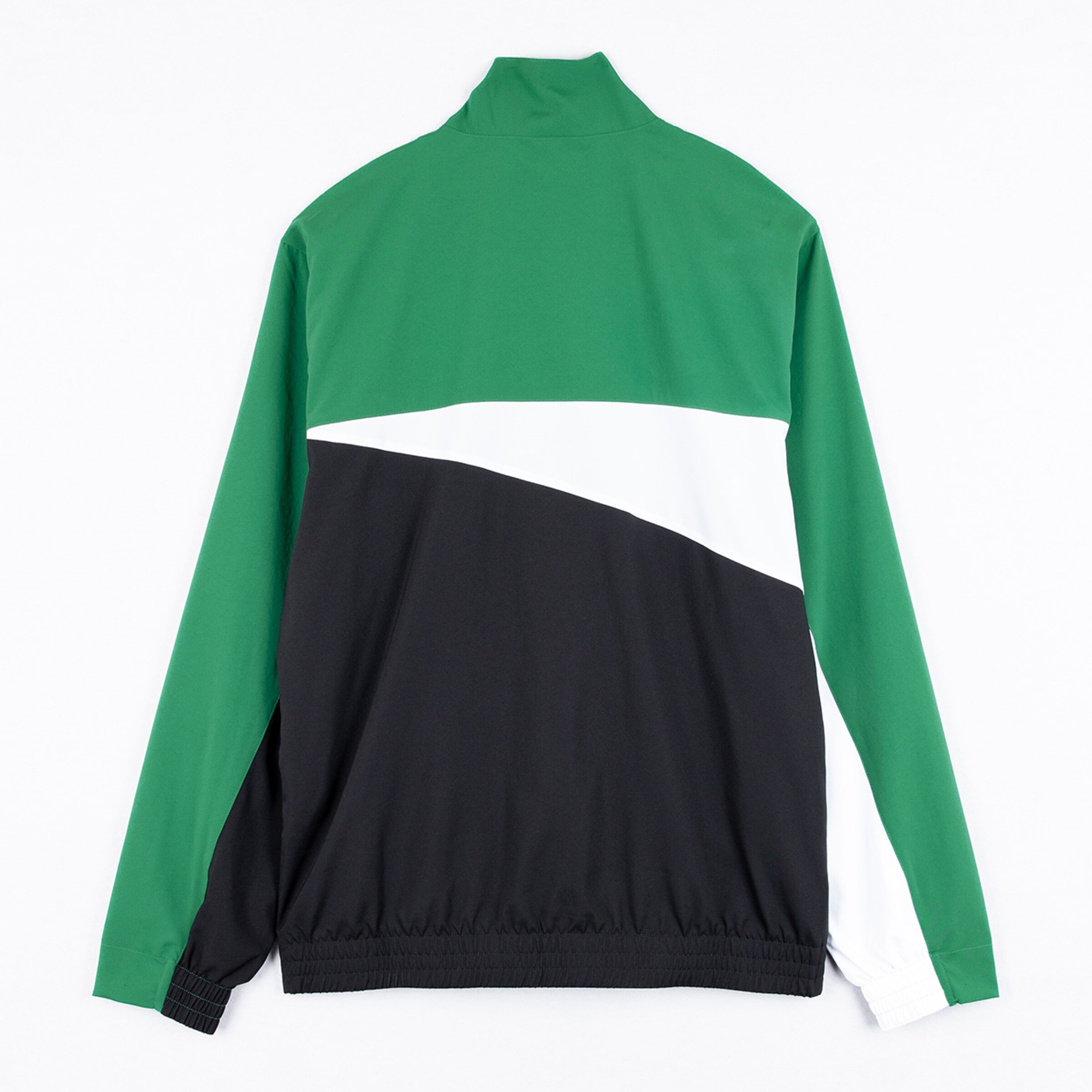 Jacke mit grüner schwarzer und weißer Farbblockierung auf der Rückseite.