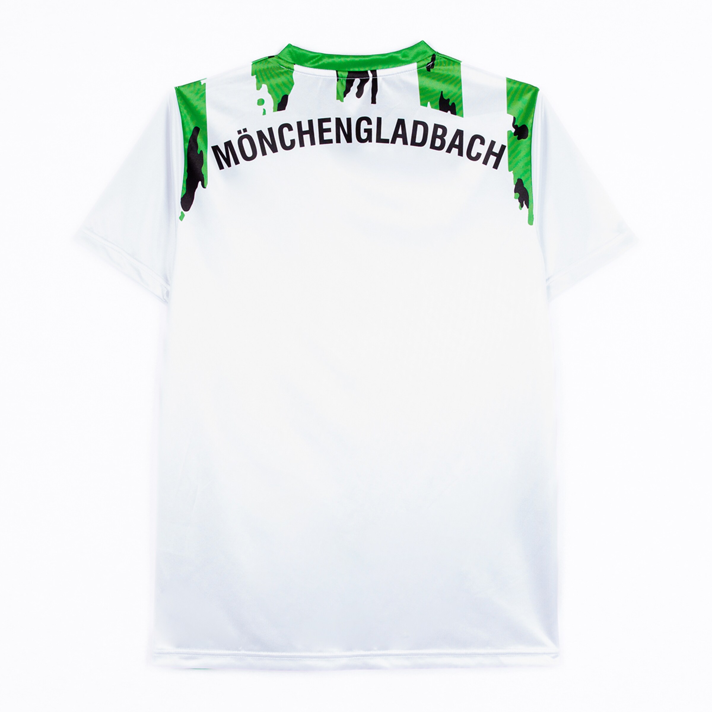 Rückansicht des Borussia Mönchengladbach Trikots mit MÖNCHENGLADBACH auf dem Rücken.