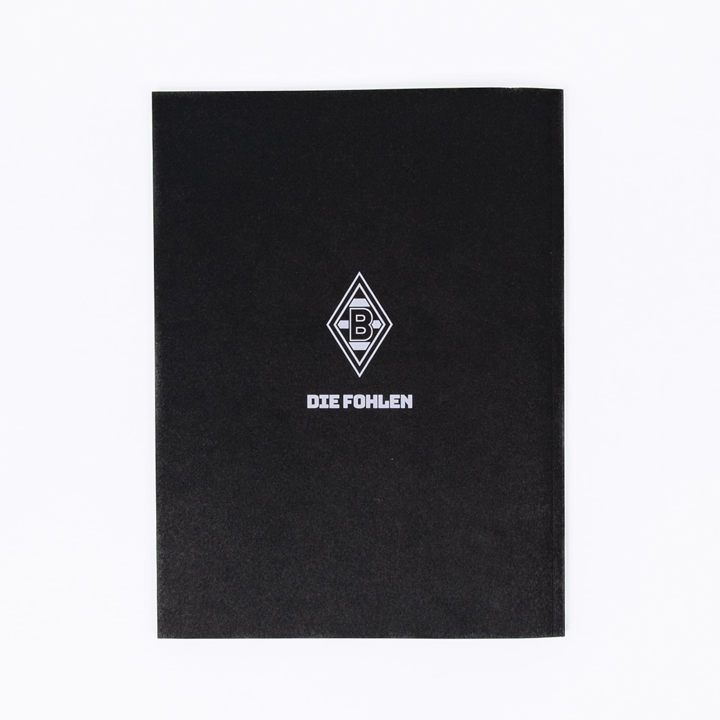 Schwarzer Einband mit weißem Logo von Borussia Mönchengladbach und dem Schriftzug „DIE FOHLEN“.