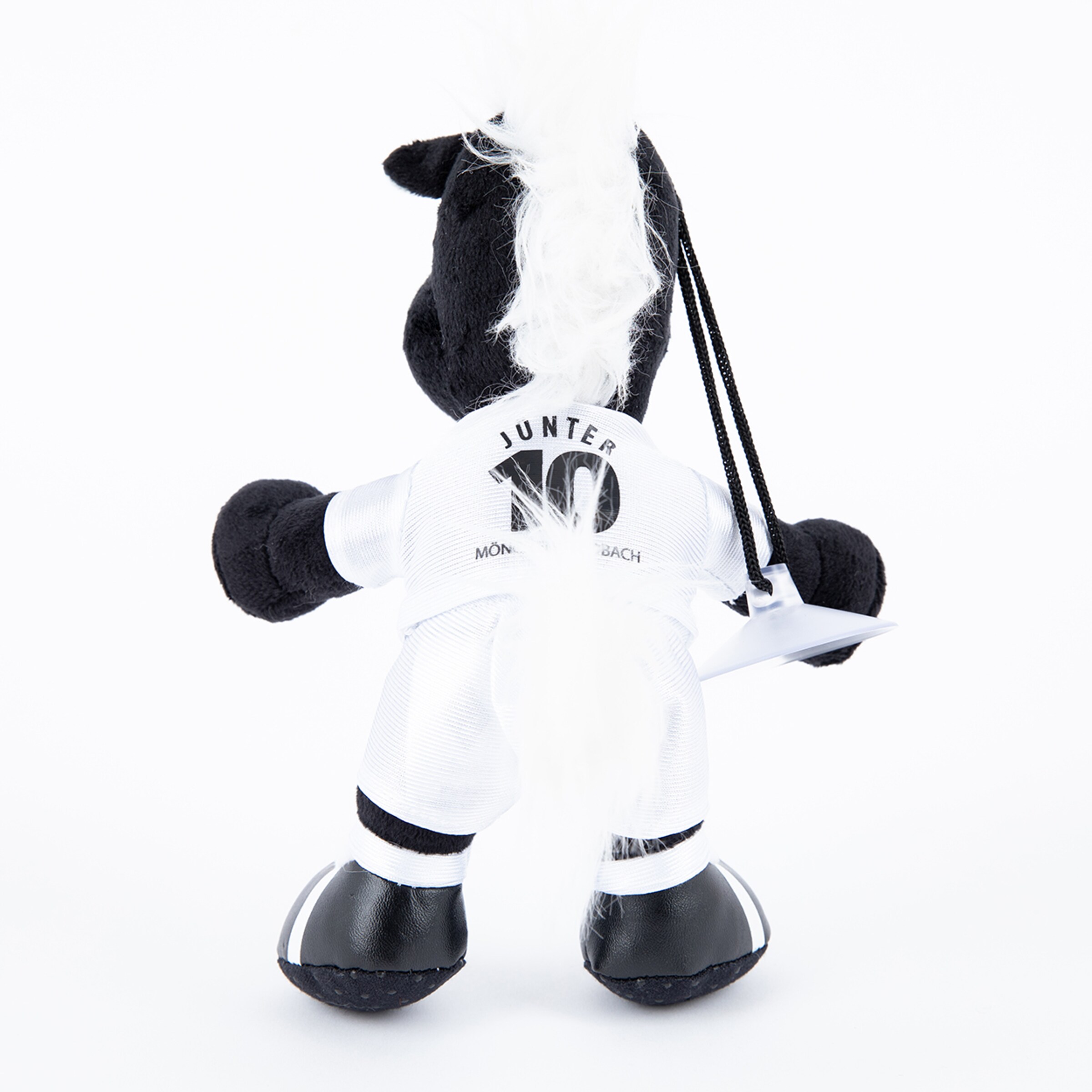 Stofftier von Jünter dem Maskottchen in einem weißen Trikot mit der Nummer 10.