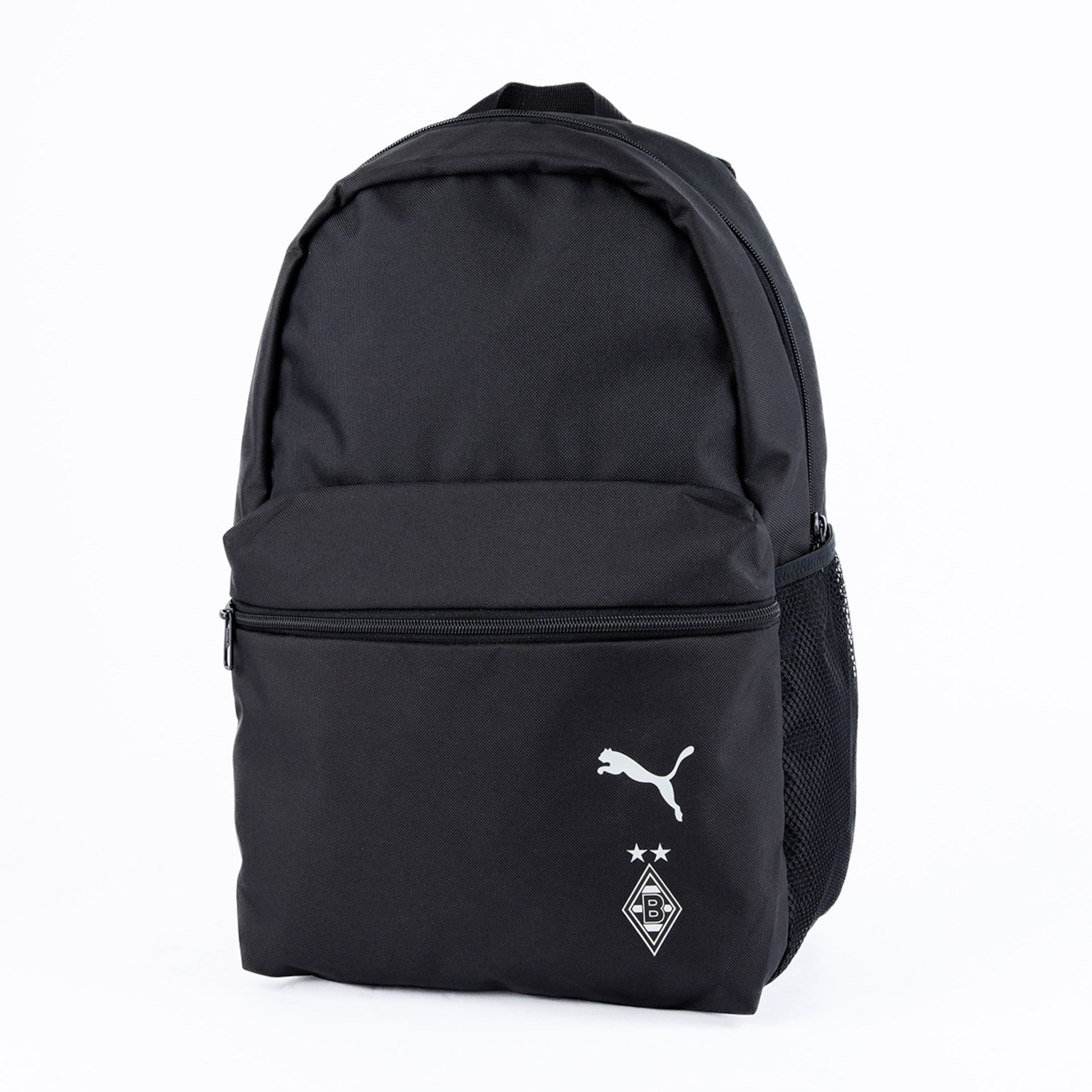 Schwarze Rucksack von Puma mit Borussia Mönchengladbach Logo und Stickerei.