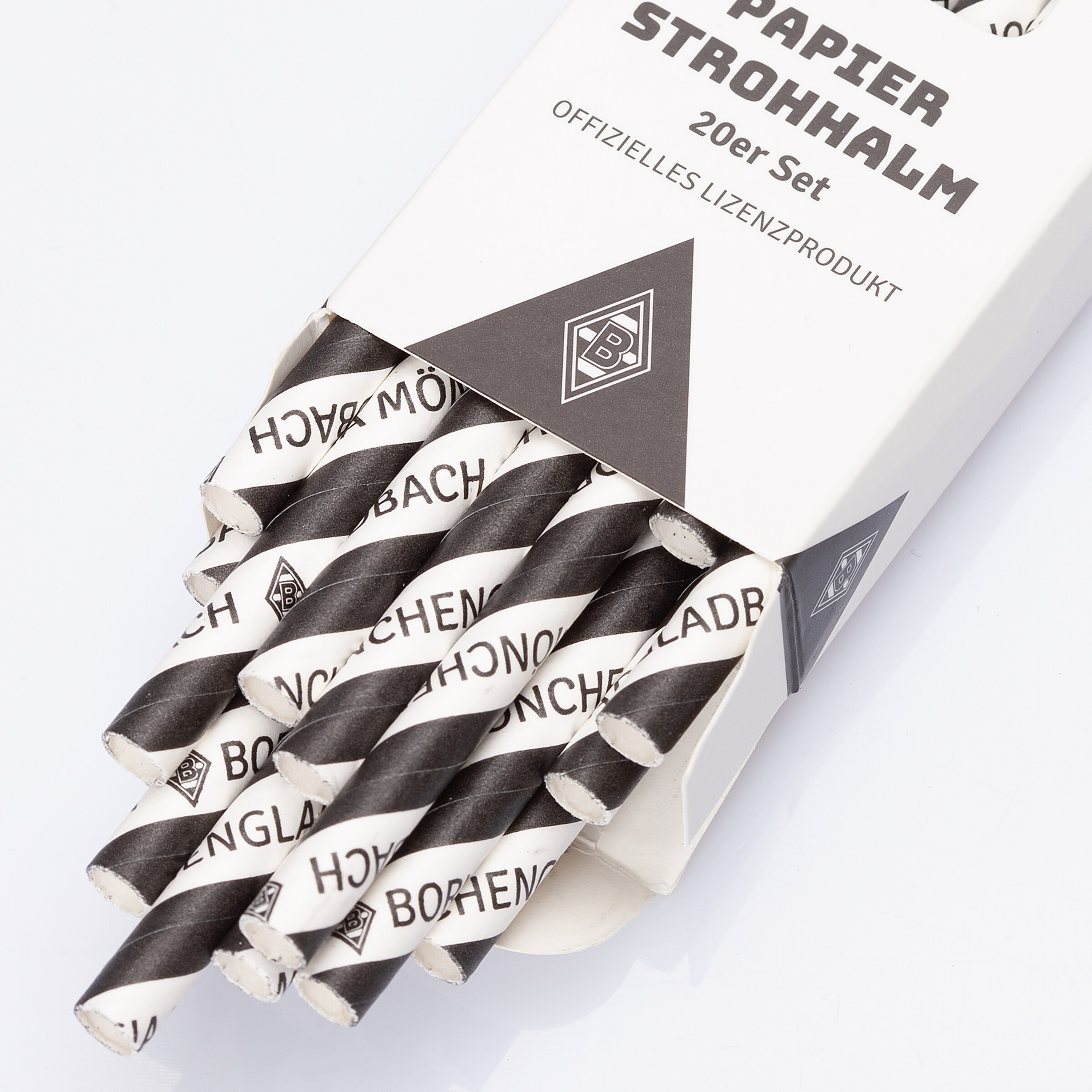 Set aus 20 Papierstrohhalmen mit Borussia Mönchengladbach-Logo.