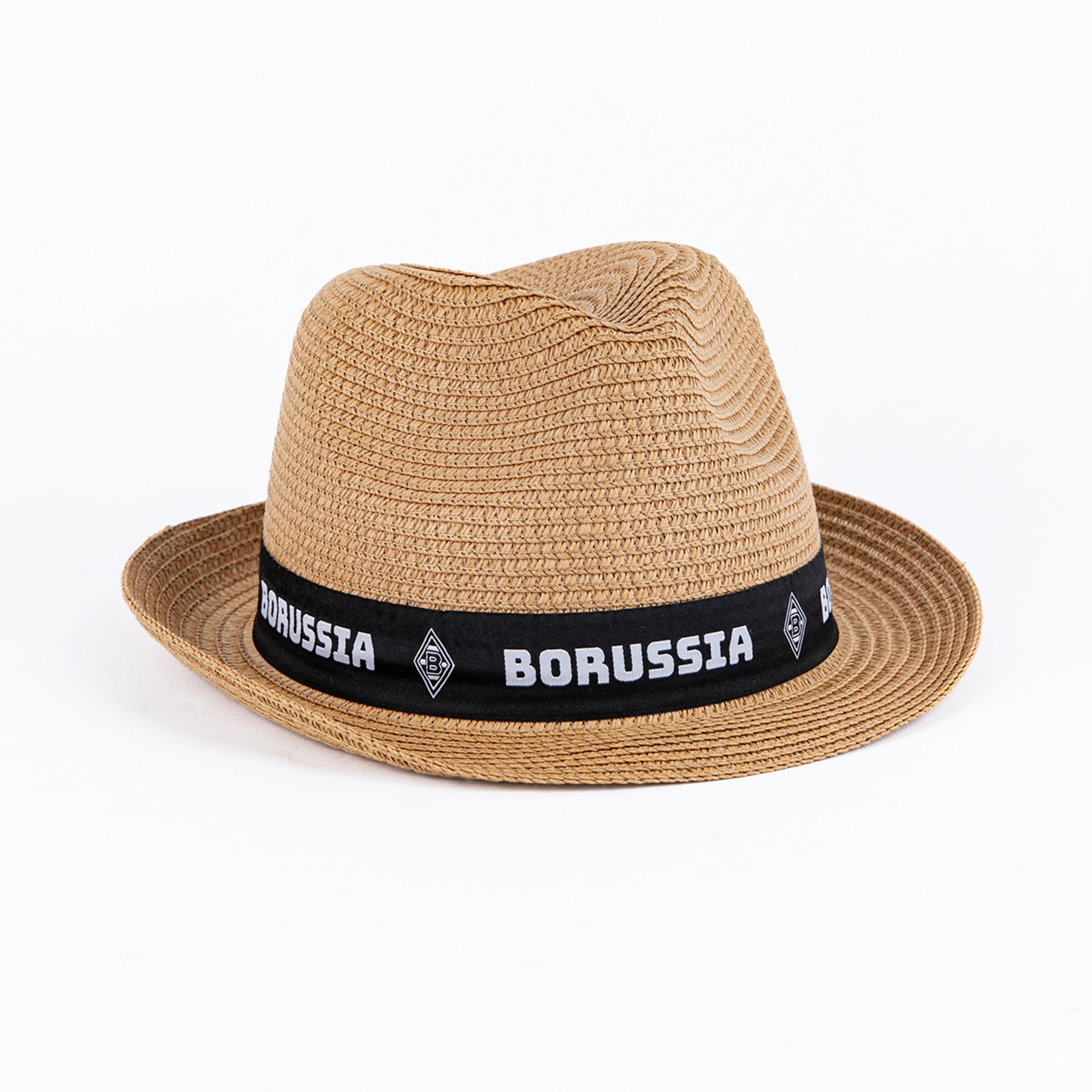 Straw hat with a black band displaying the text BORUSSIA.