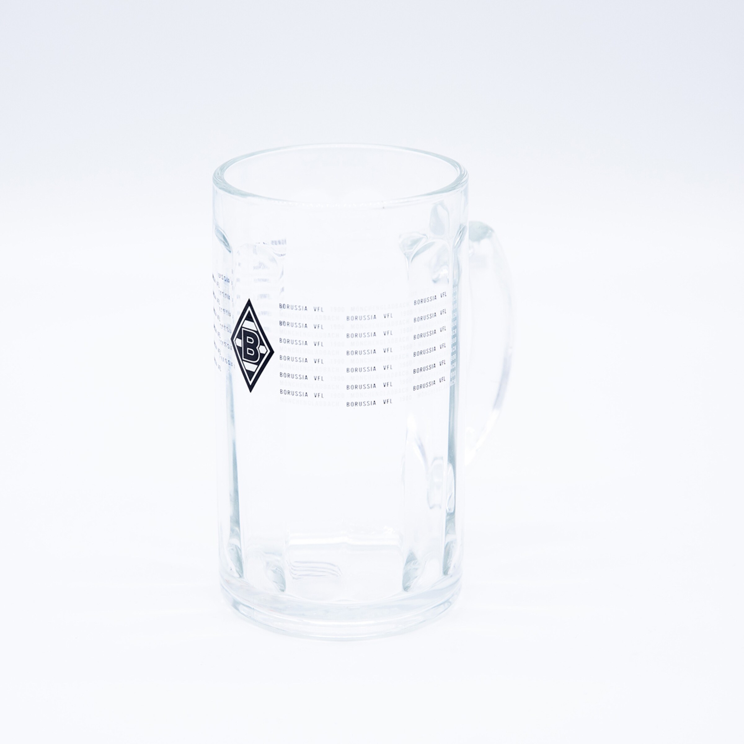 Glas mit dem Logo von Borussia Mönchengladbach und den Vereinsnamen.