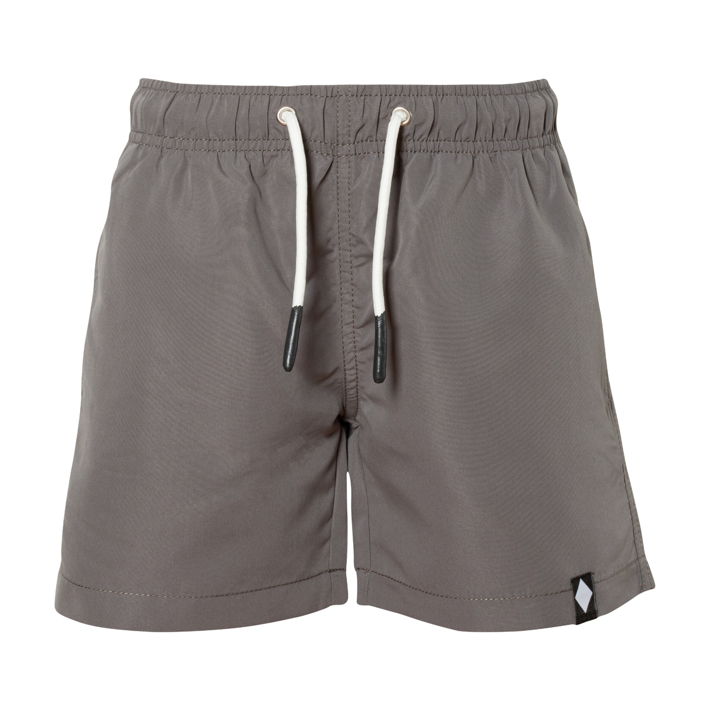 Graue Shorts mit elastischem Bund und Kordelzug.
