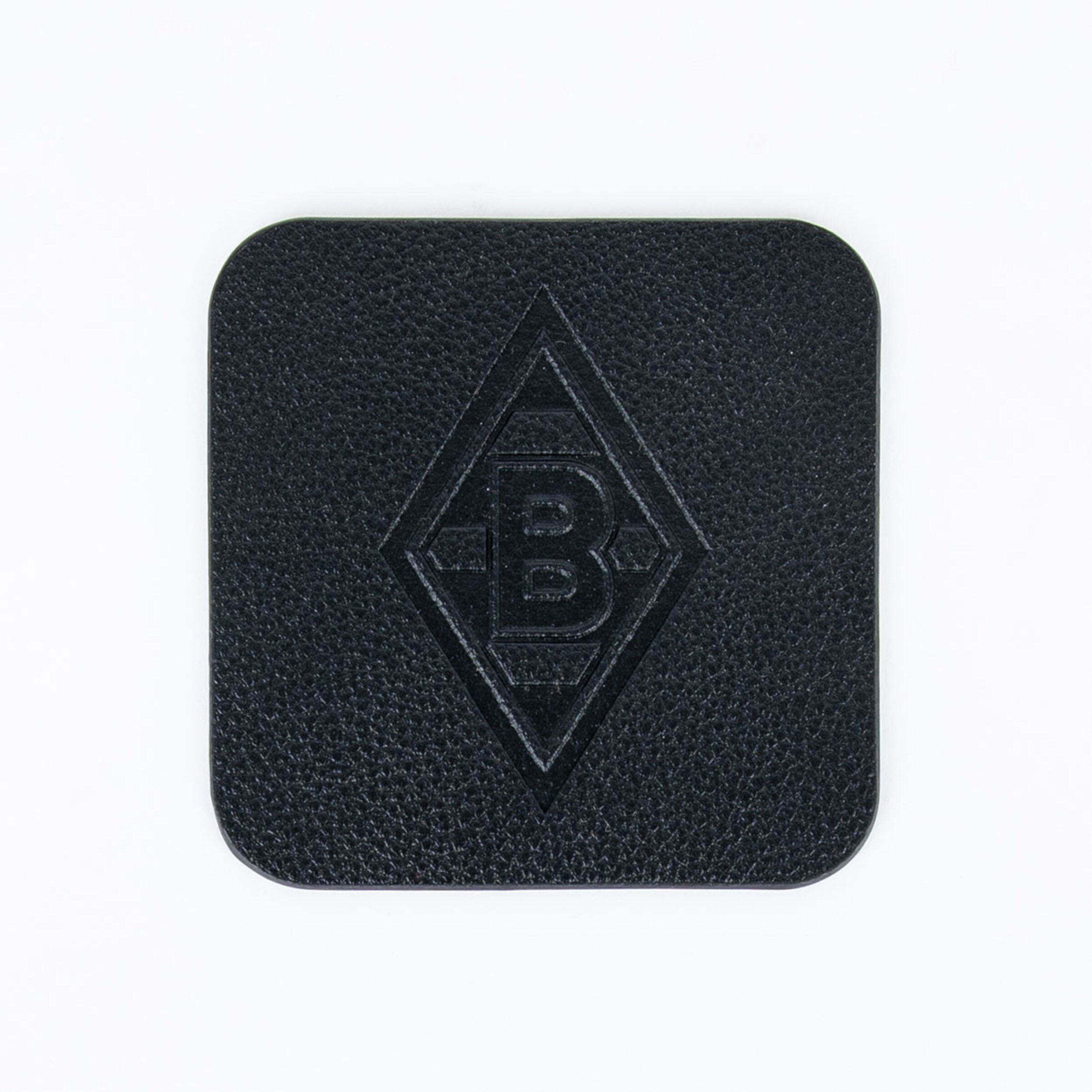 Black leather coaster featuring an embossed Borussia Mönchengladbach logo.