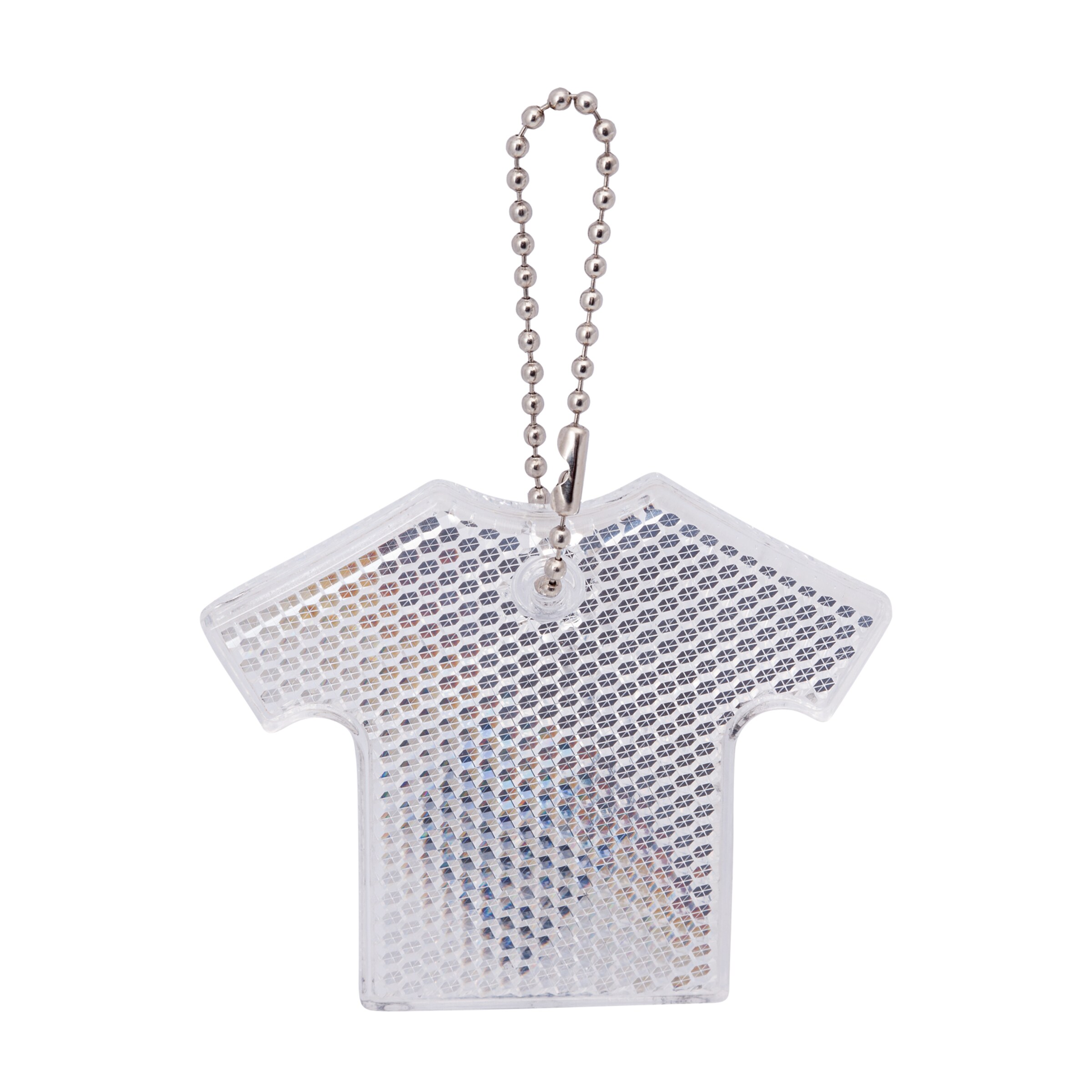 Keychain in the shape of a soccer shirt transparent with a sparkling design.