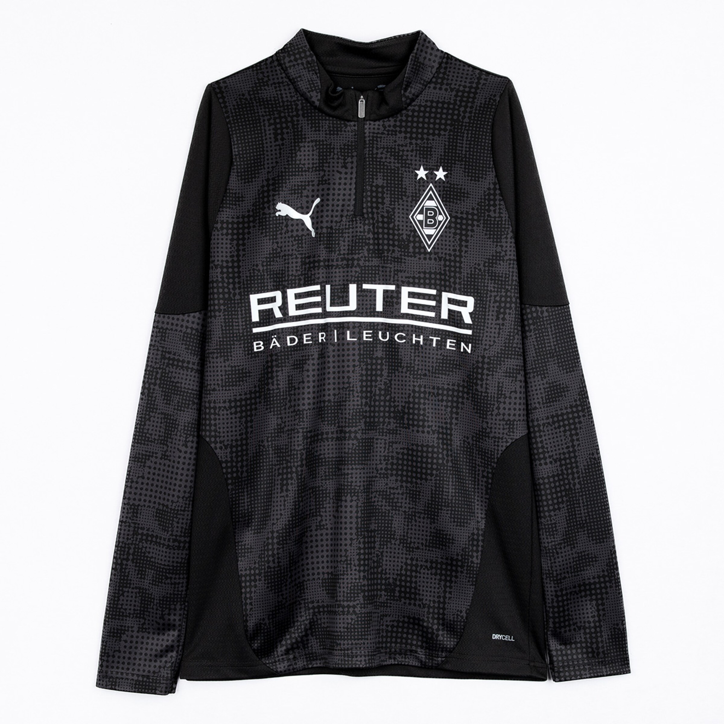 Langarmtrikot von Borussia Mönchengladbach schwarz mit grauem Muster und Logo.