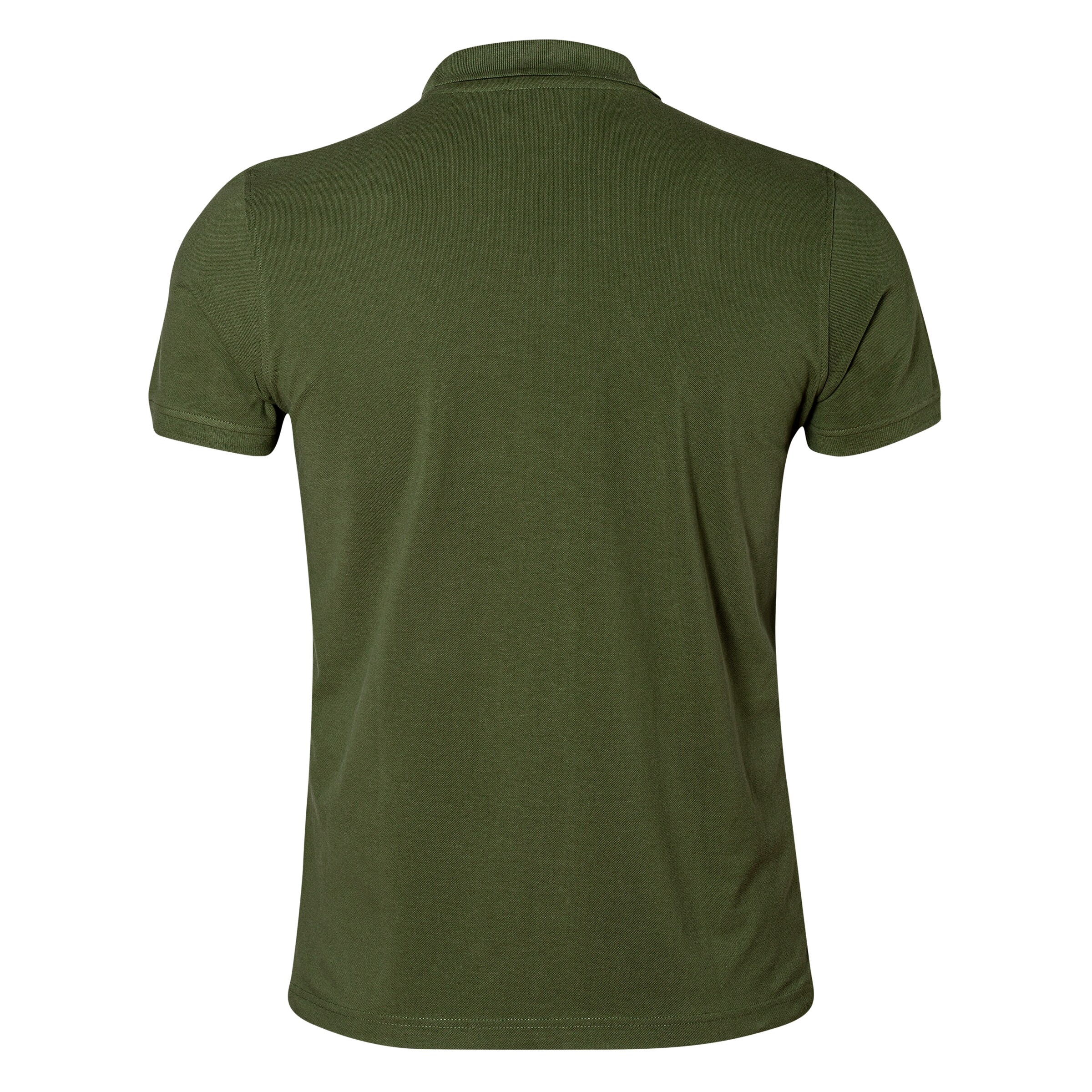 Rückansicht eines olivgrünen Poloshirts