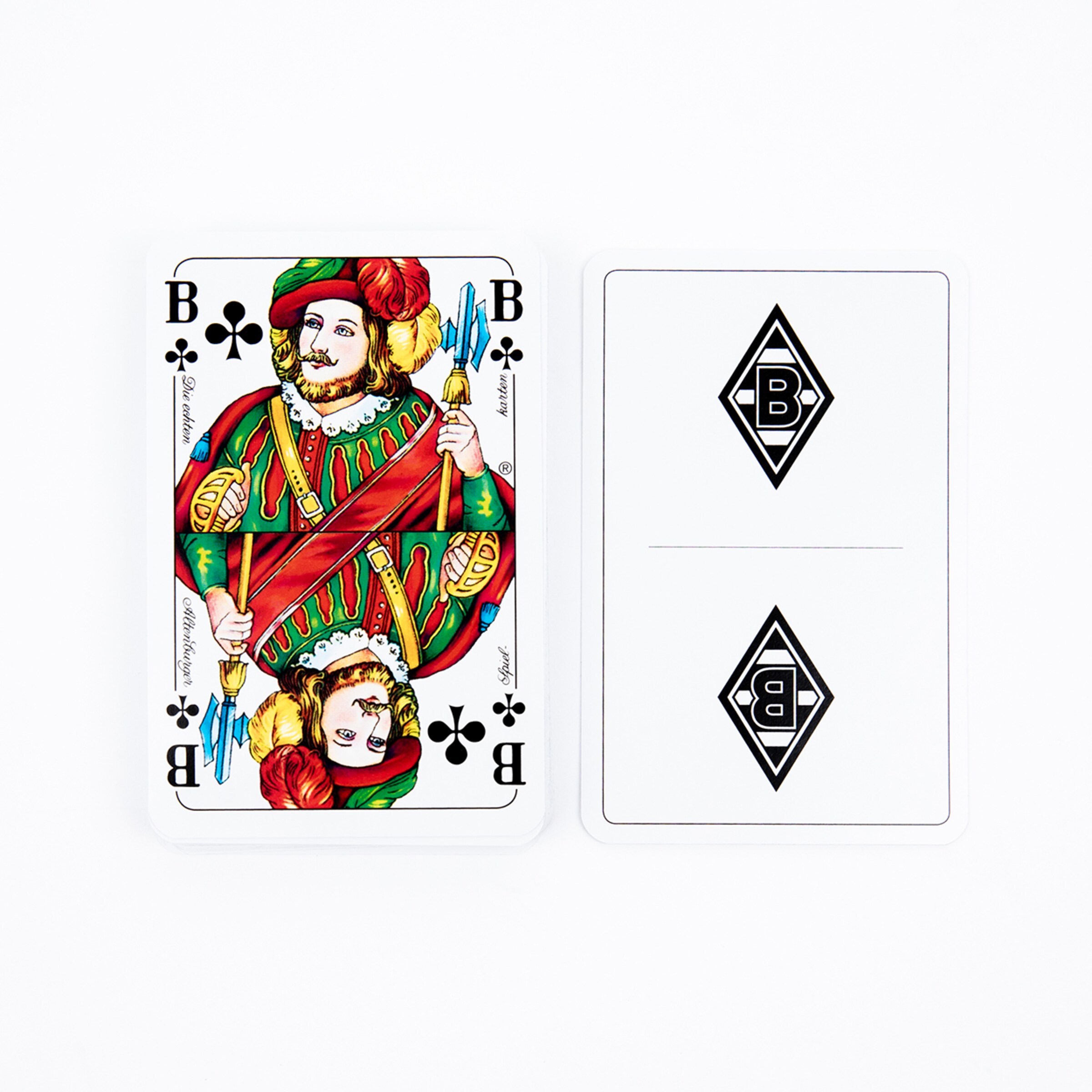 Spielkarte mit einem König und dem Borussia Mönchengladbach-Logo auf der Rückseite.