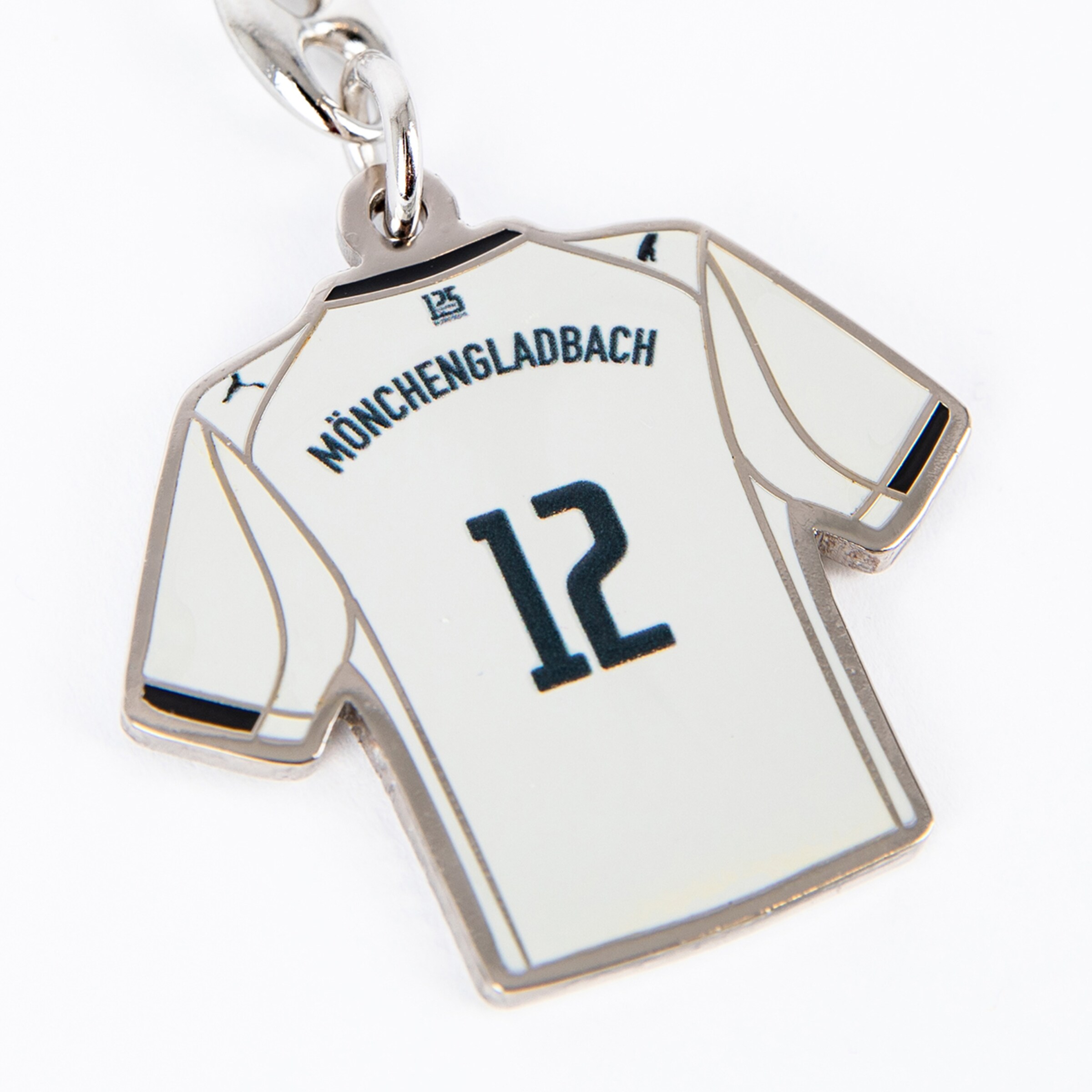 Schlüsselanhänger in Form eines Fußballtrikots der Borussia Mönchengladbach mit der Nummer 12.