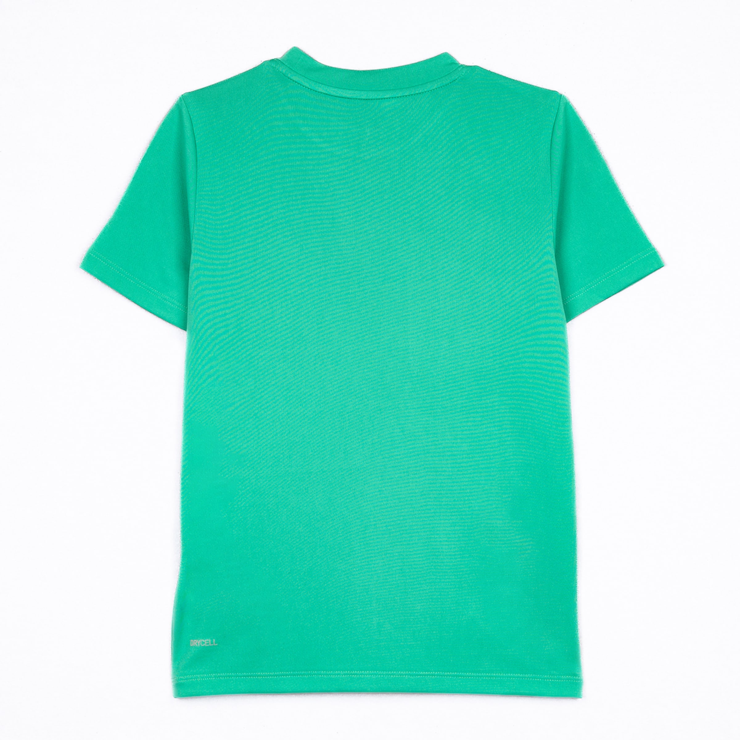 Back view of a green short-sleeved t-shirt with a crew neck and a small "DRYCELL" logo at the bottom left on a white background.