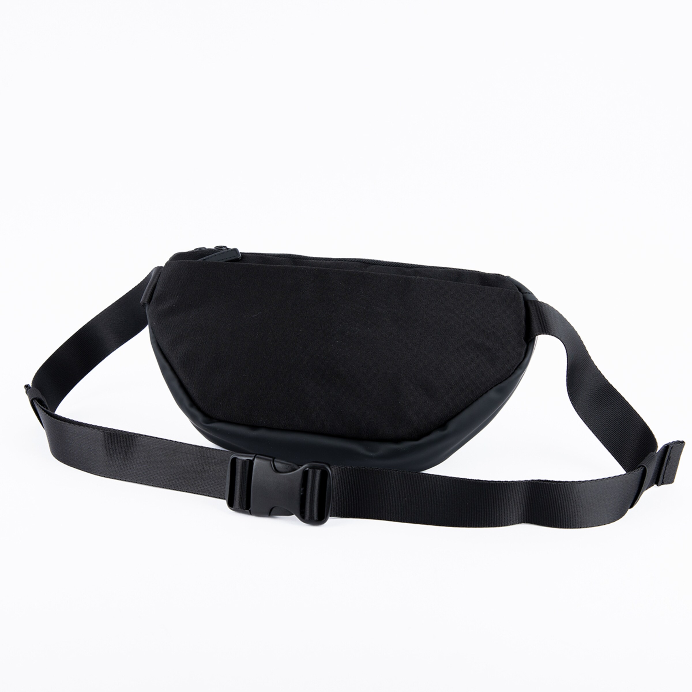 Black fanny pack with adjustable strap rectangular shape simple design.